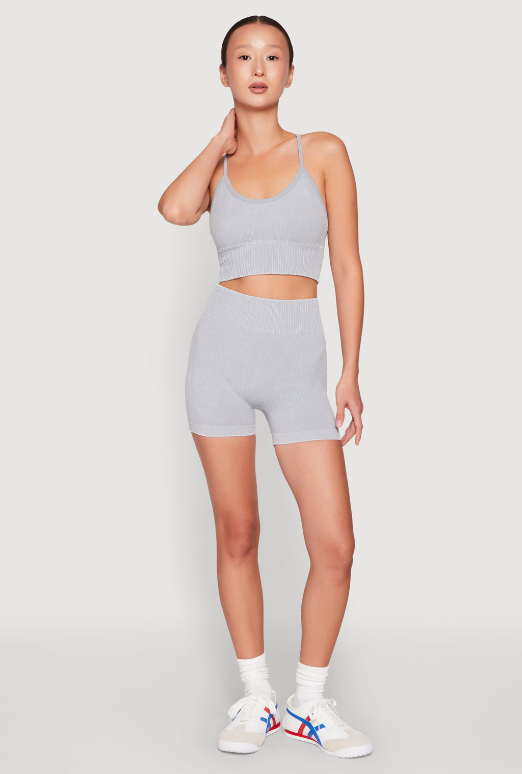 Ruched Seamless Ribbed Knit Biker Shorts