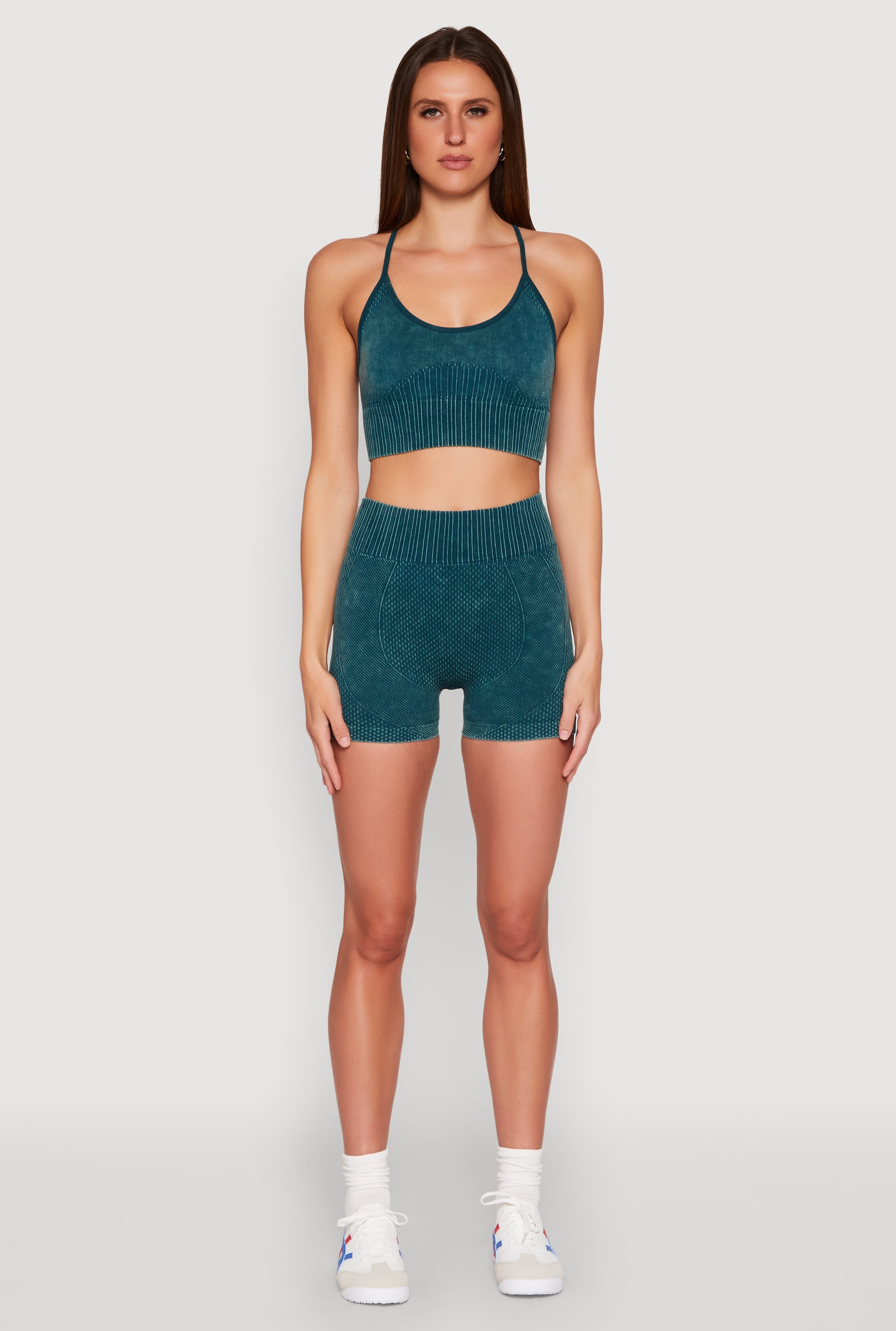 Ruched Seamless Ribbed Knit Biker Shorts