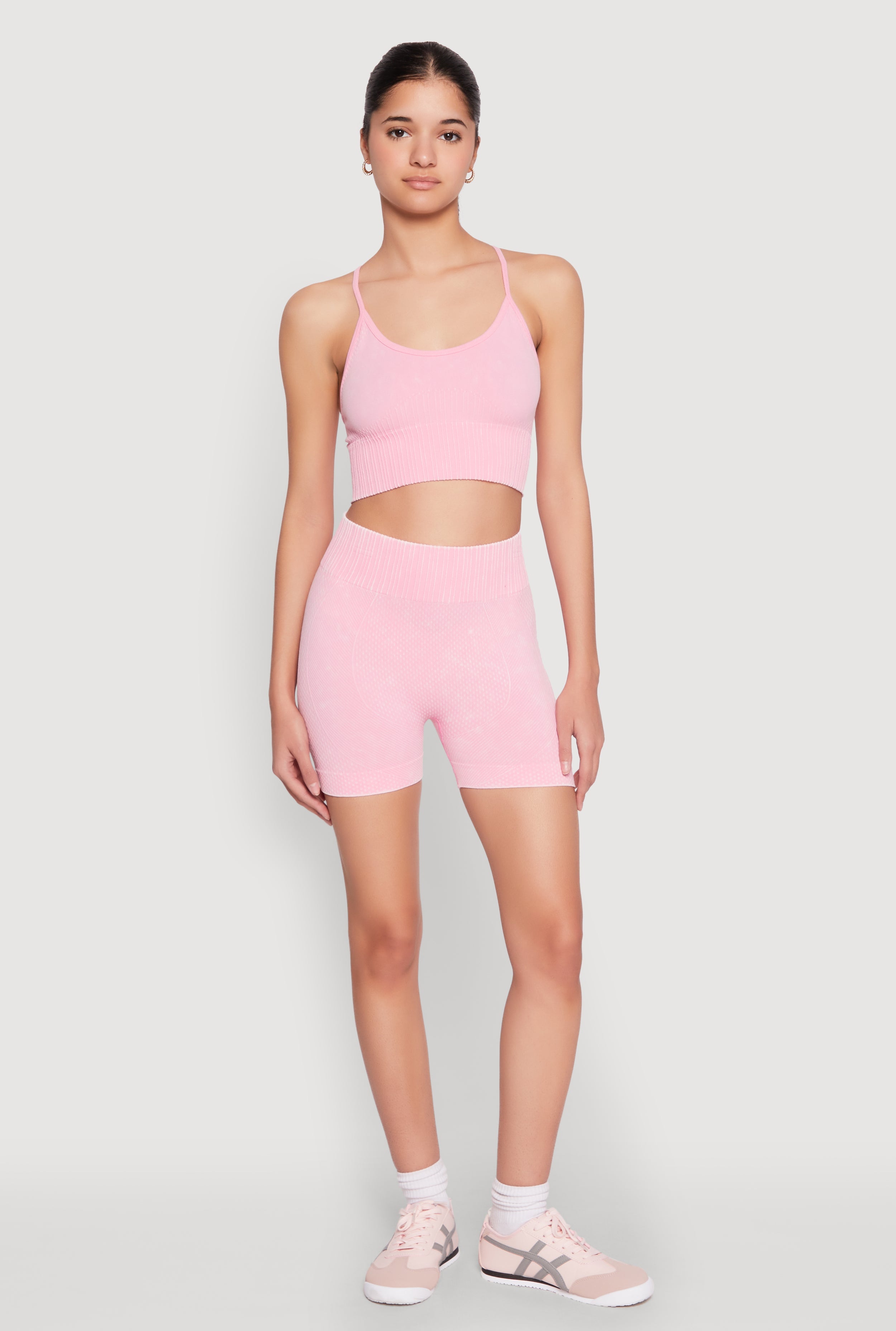 Ruched Seamless Ribbed Knit Biker Shorts