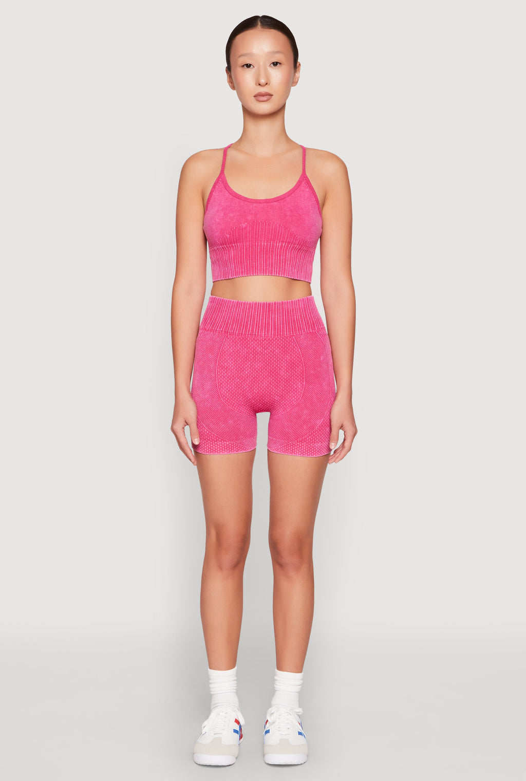 Ruched Seamless Ribbed Knit Biker Shorts