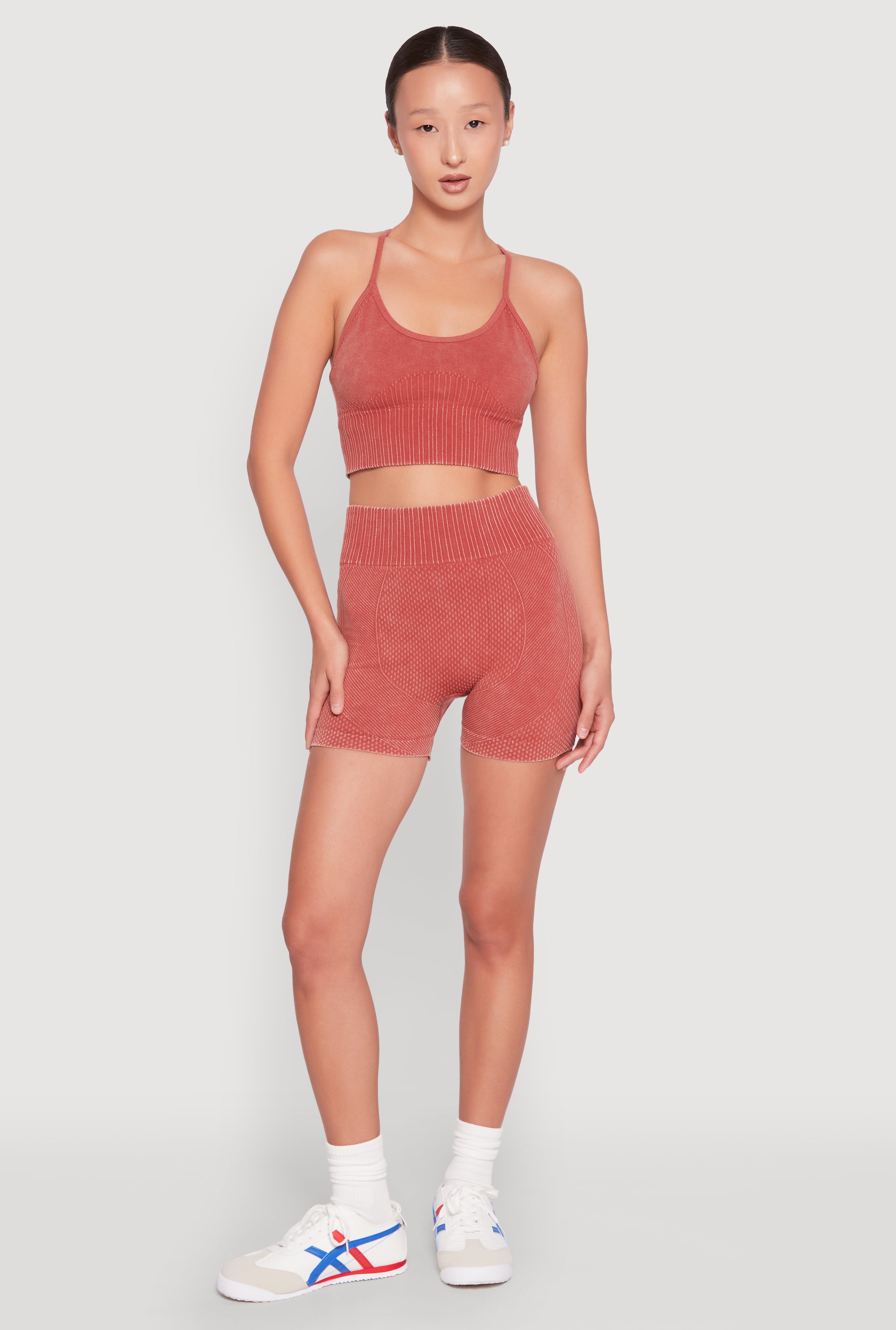 Ruched Seamless Ribbed Knit Biker Shorts