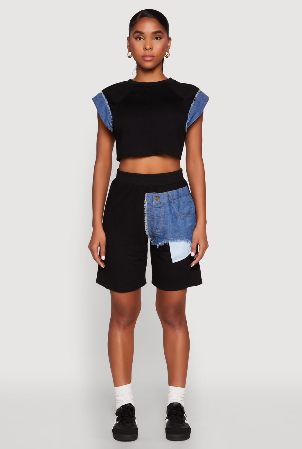 Denim Patch Pocket French Terry Shorts
