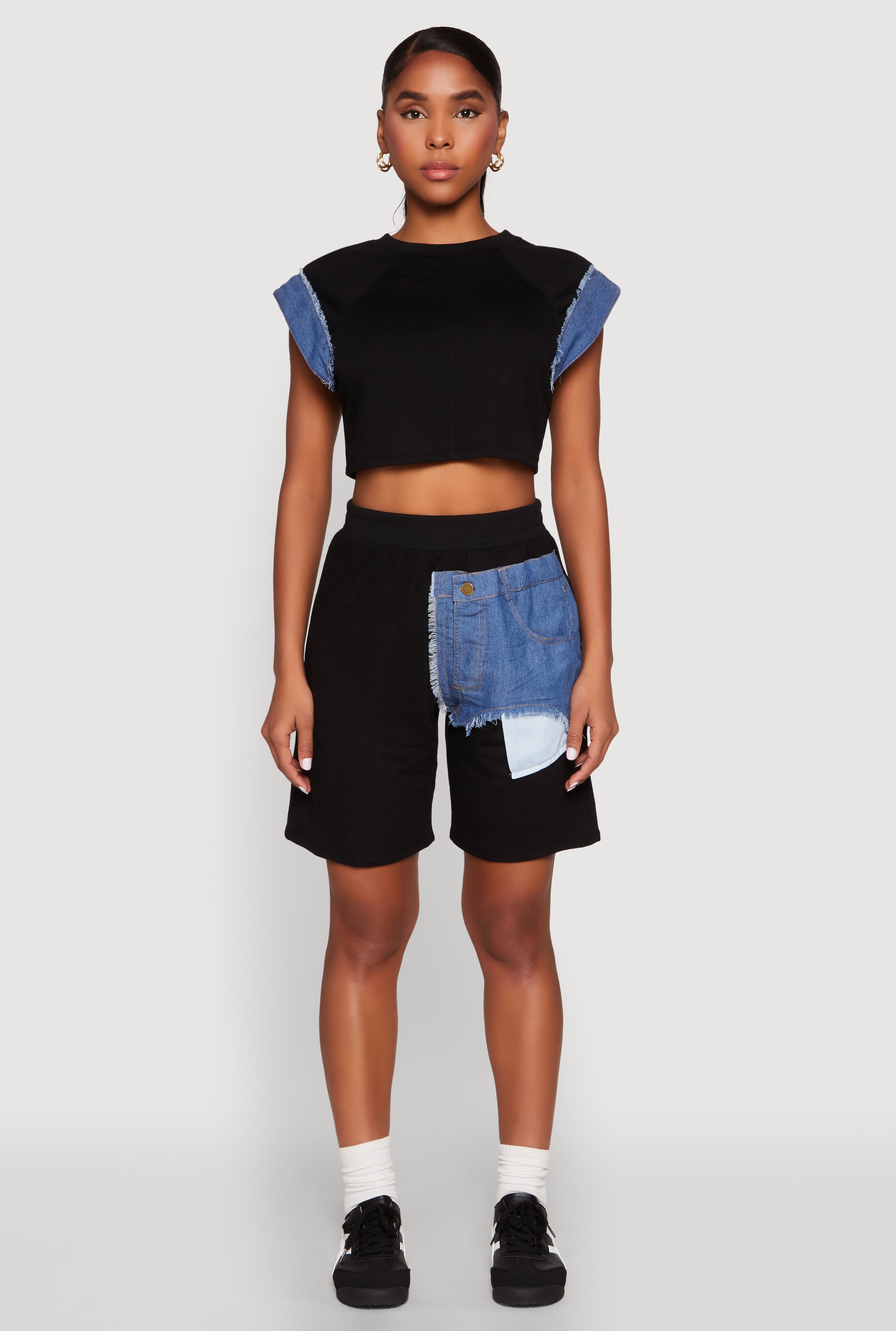 Denim Patch Pocket French Terry Shorts