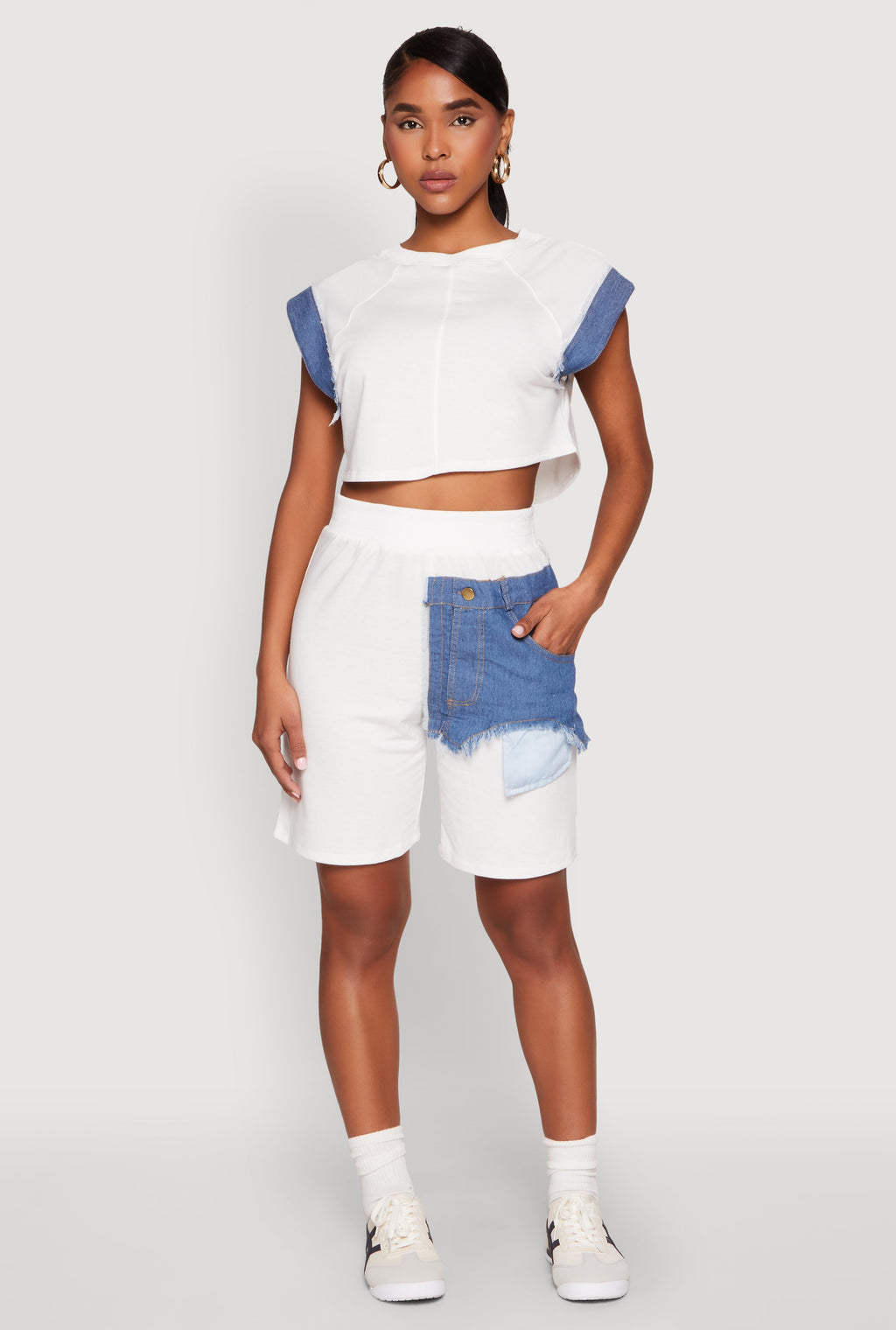 Denim Patch Pocket French Terry Shorts