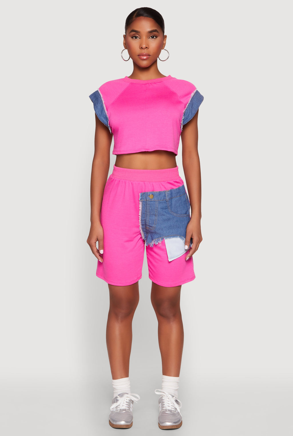 Denim Patch Pocket French Terry Shorts