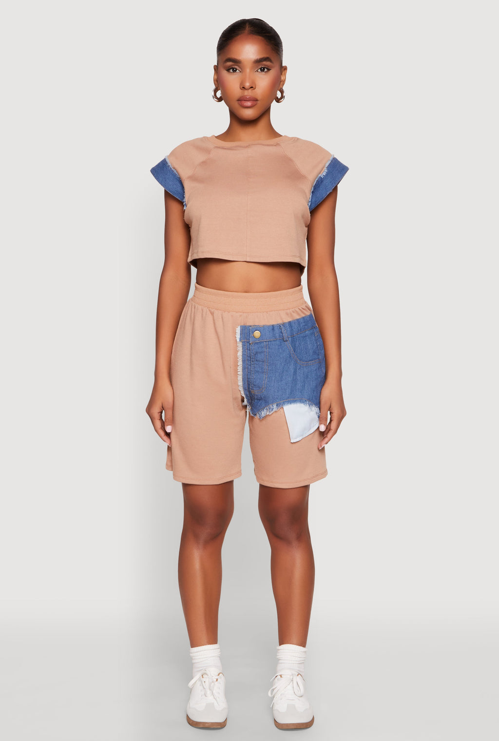 Denim Patch Pocket French Terry Shorts