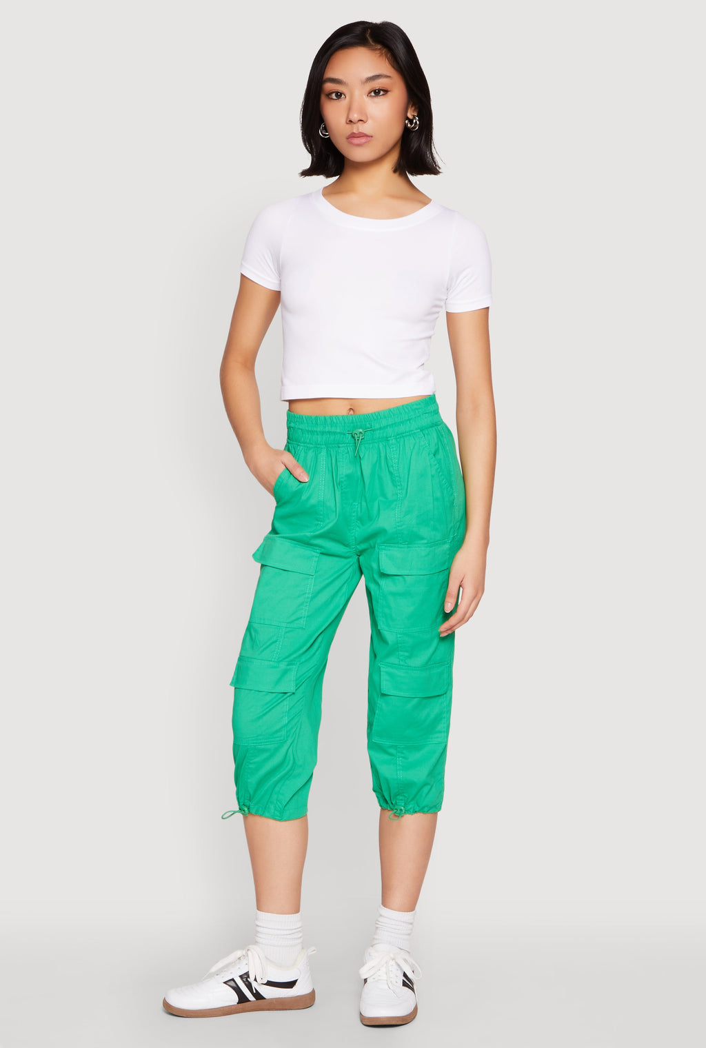 Toggle Drawstring Hem Cargo Capris