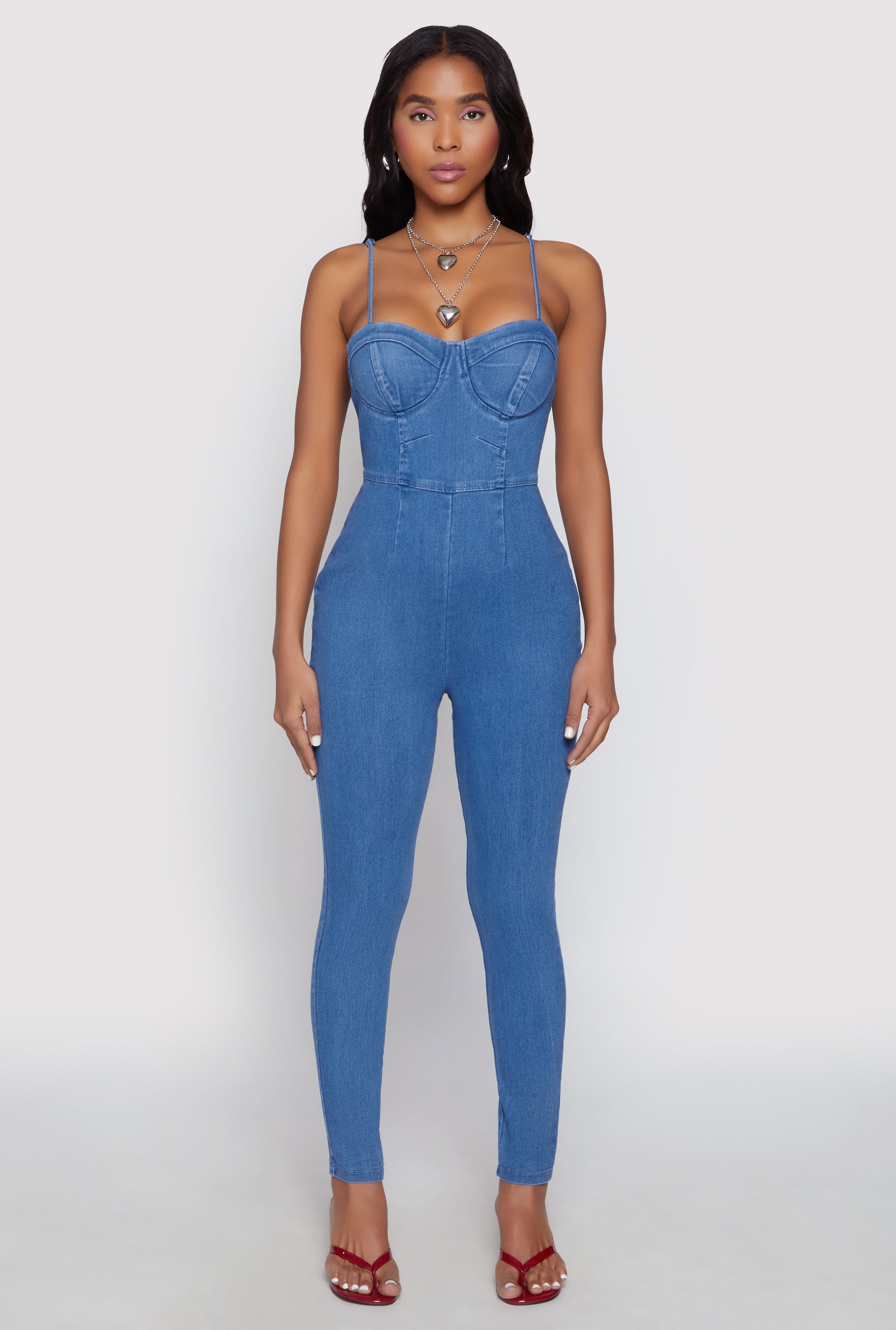 Haute Monde Denim Bustier Jumpsuit