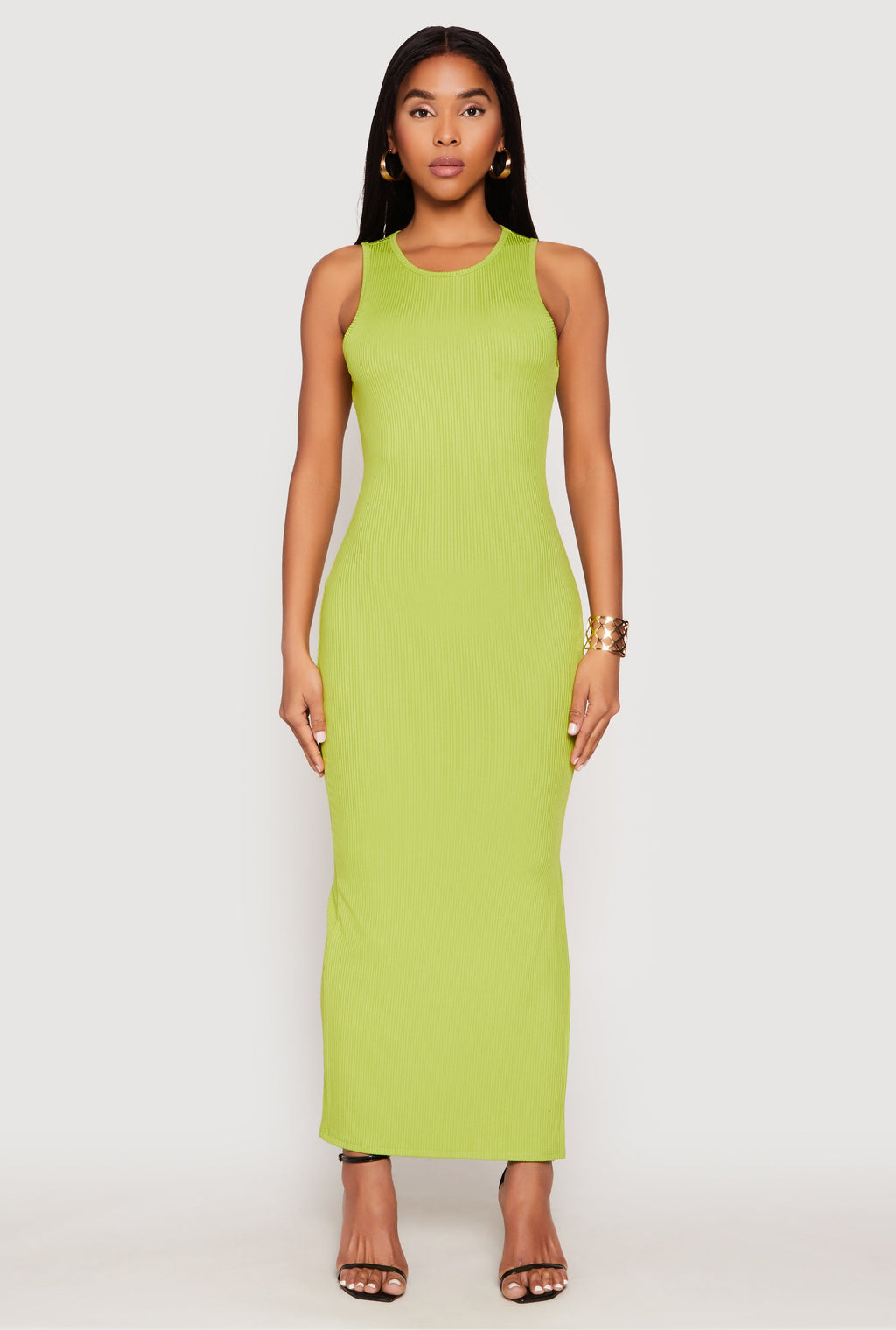 Ribbed Knit Side Slit Tank Maxi Dress