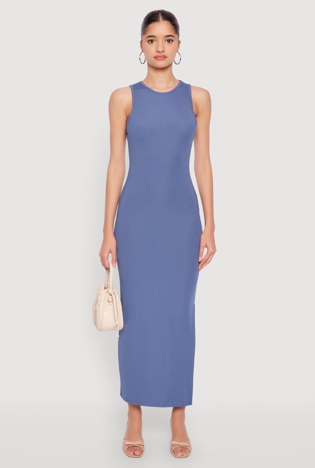 Ribbed Knit Side Slit Tank Maxi Dress