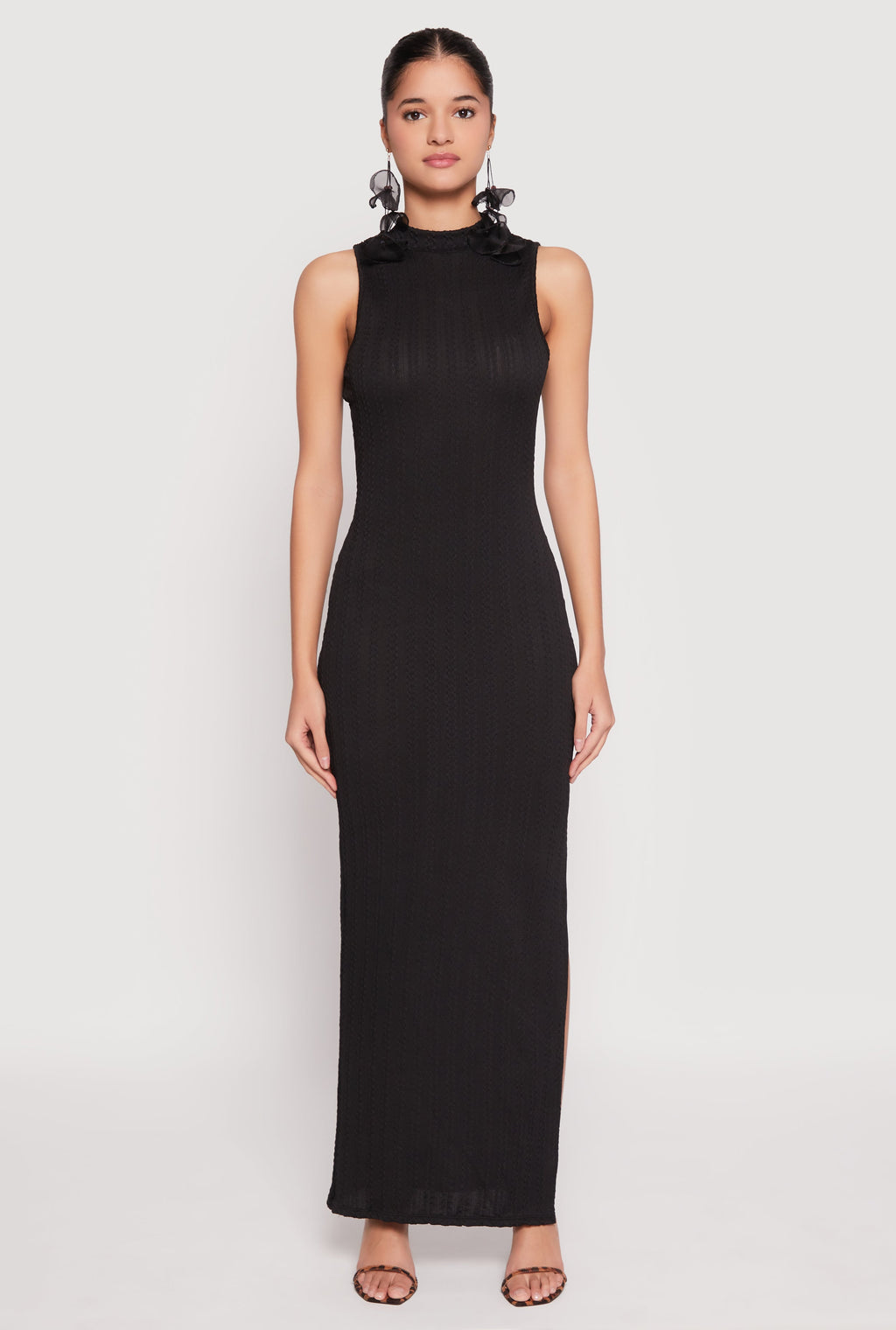 Textured Knit Turtleneck Maxi Dress