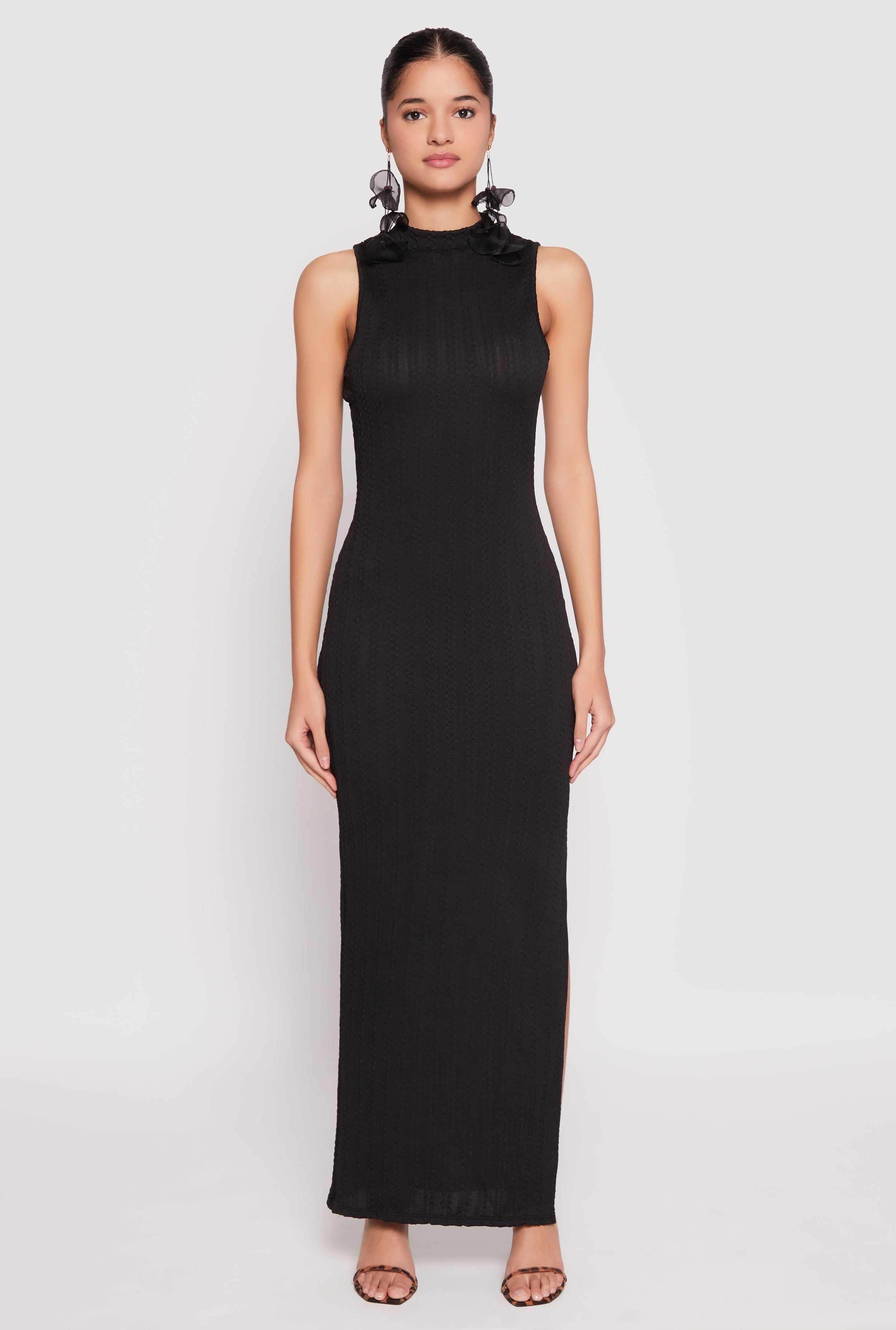 Textured Knit Turtleneck Maxi Dress