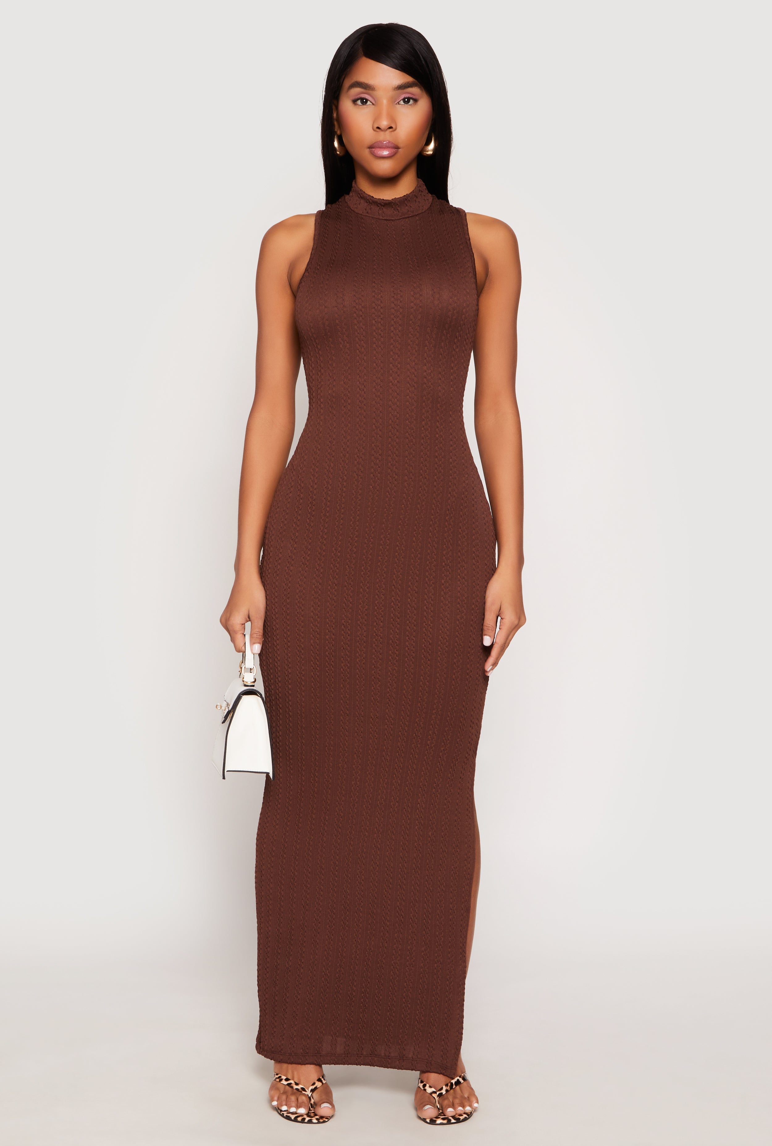Textured Knit Turtleneck Maxi Dress