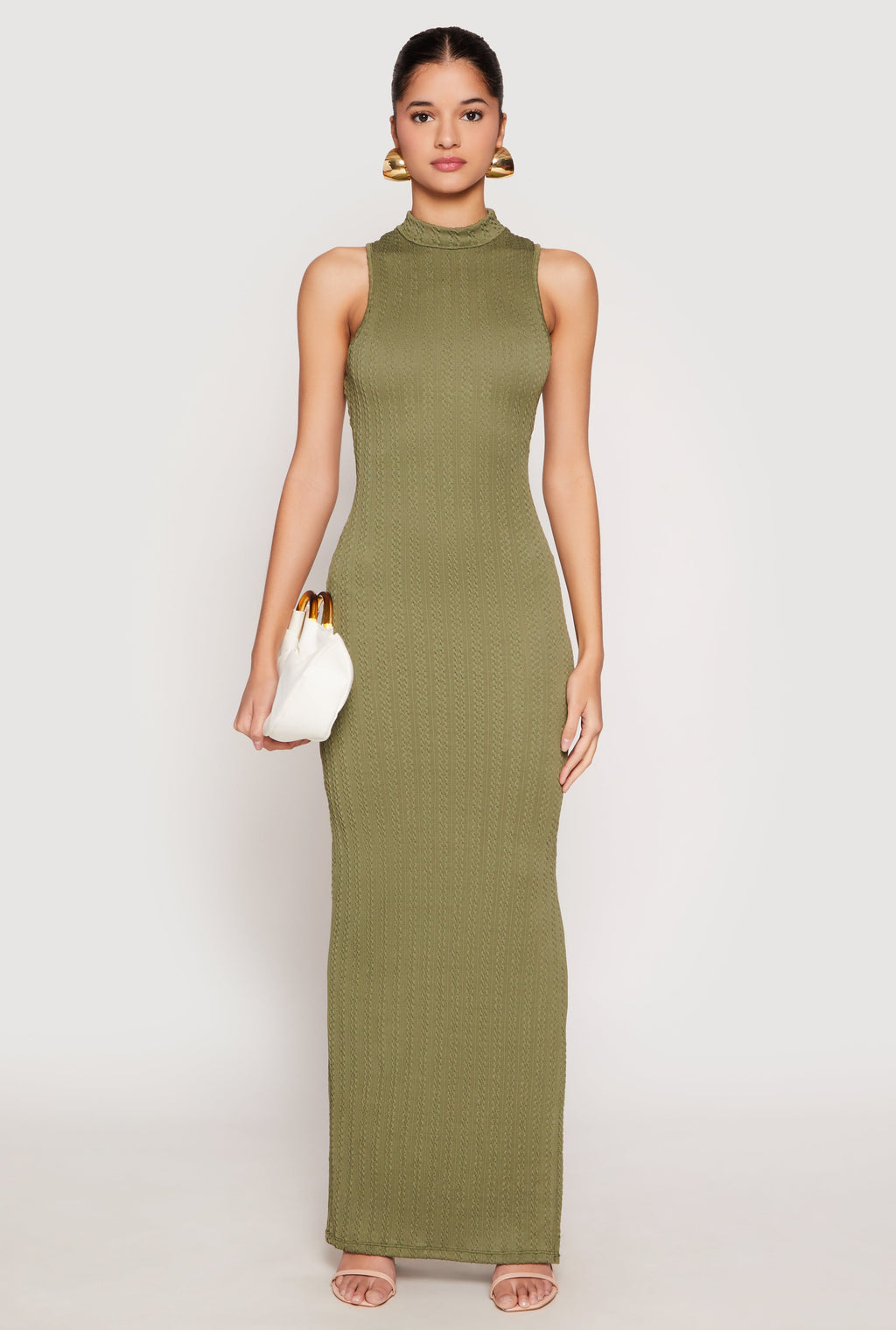 Textured Knit Turtleneck Maxi Dress