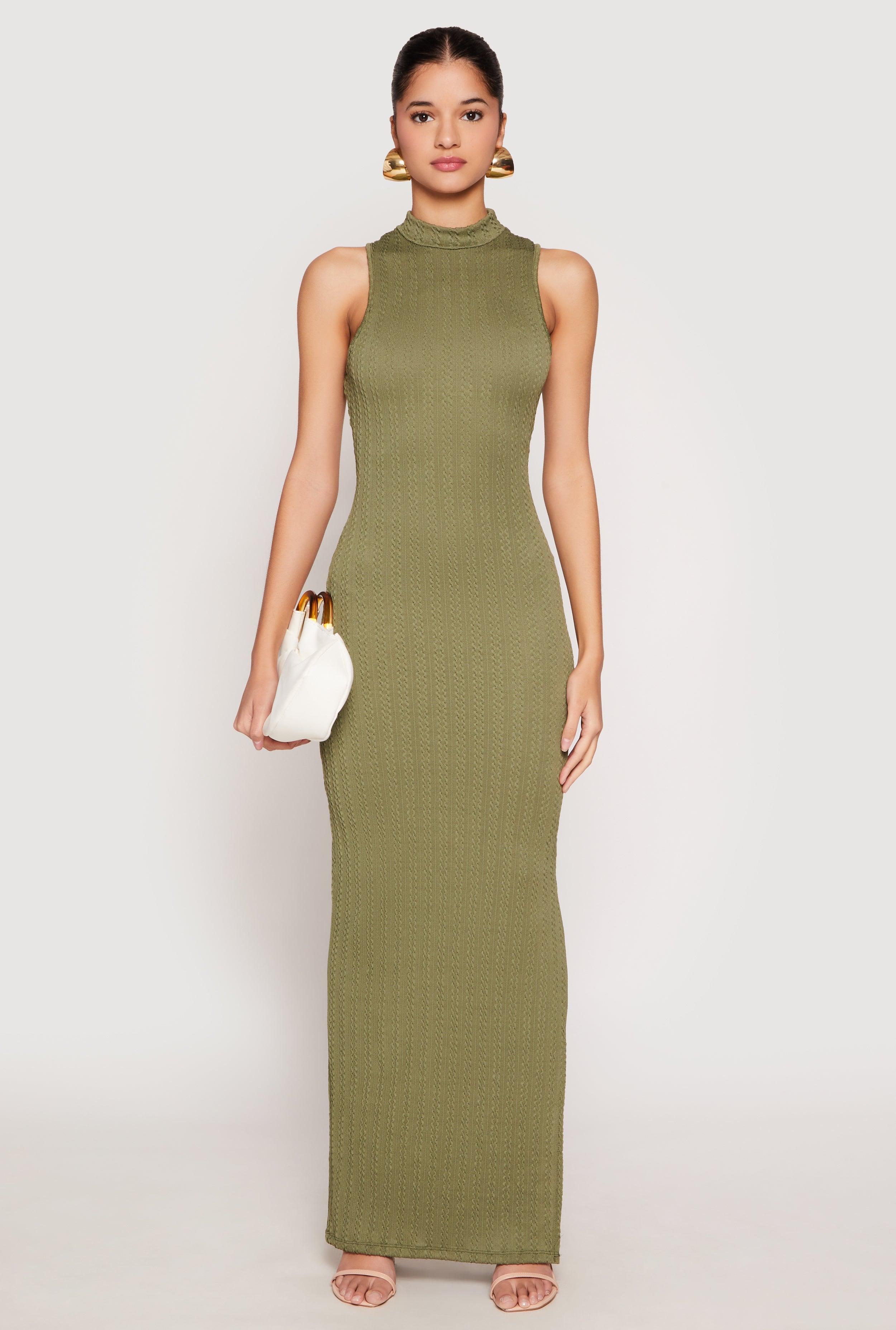 Textured Knit Turtleneck Maxi Dress