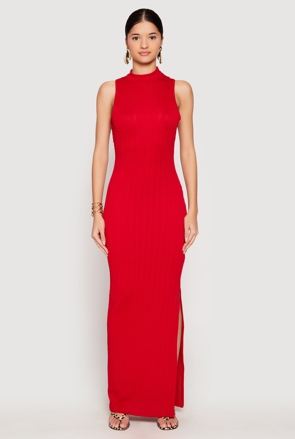 Textured Knit Turtleneck Maxi Dress