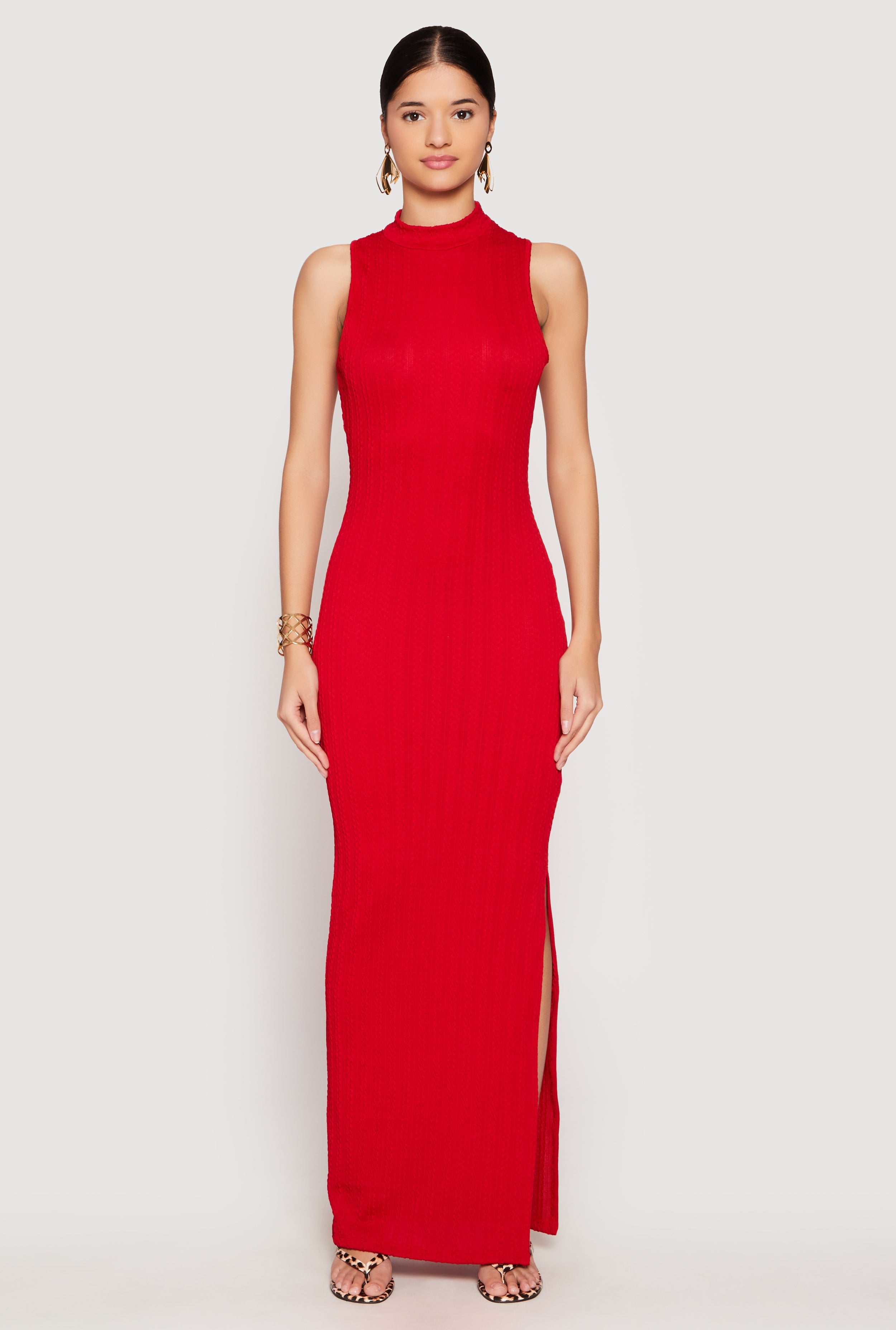 Textured Knit Turtleneck Maxi Dress