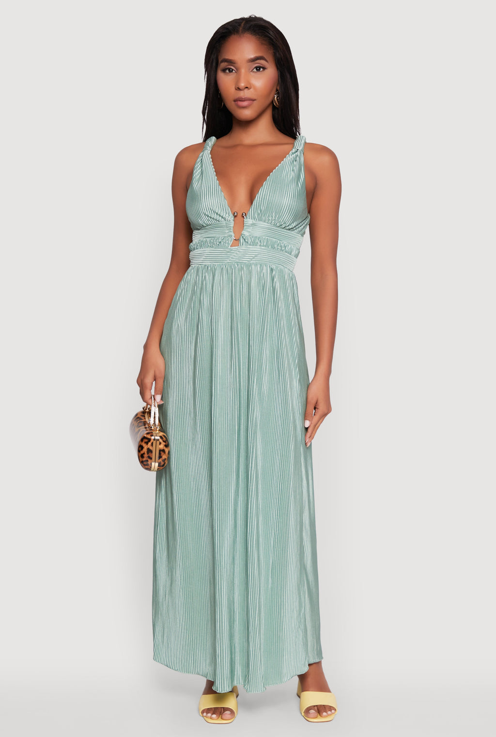 Elegant Sleeveless Plisse Empire Waist Dress