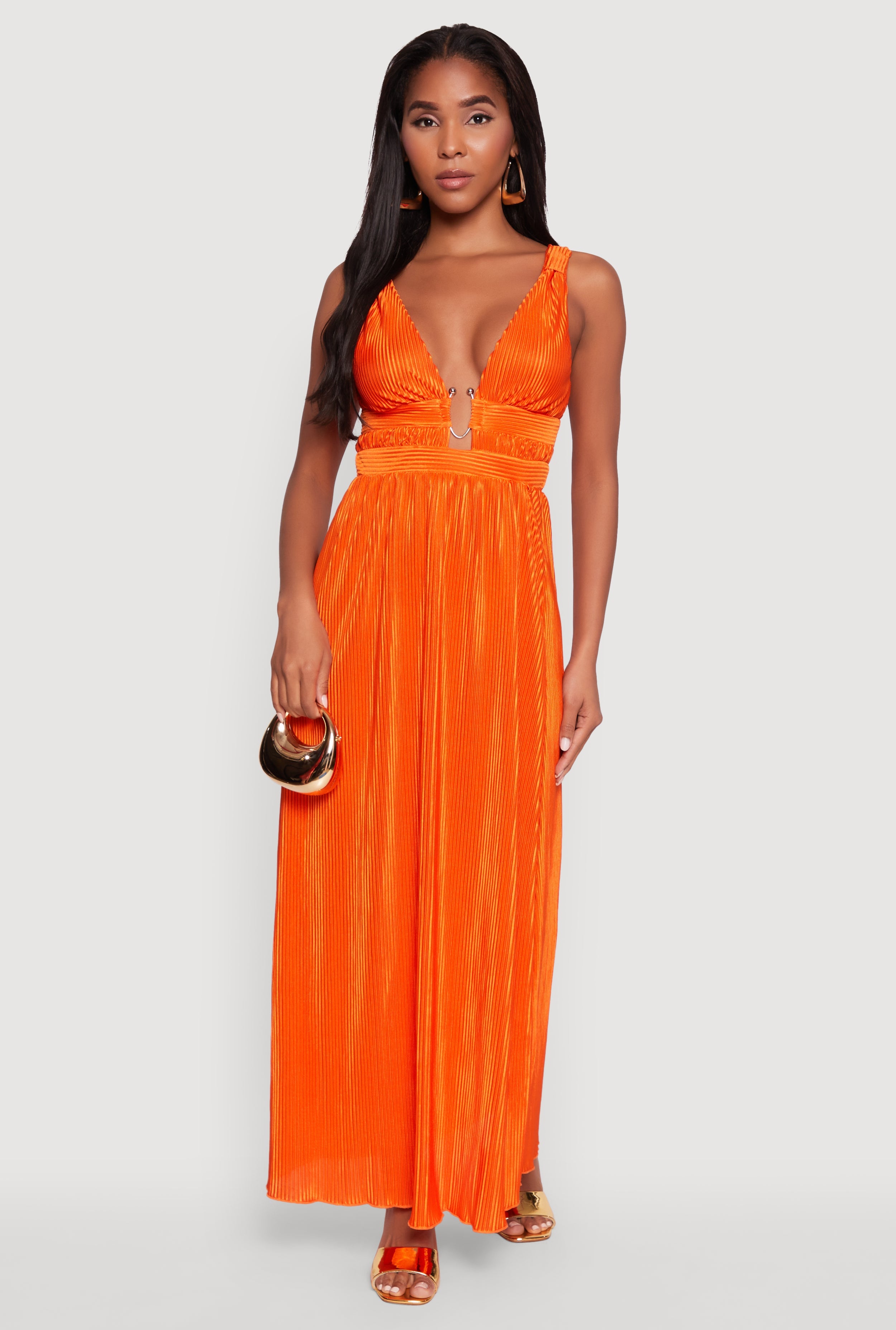 Elegant Sleeveless Plisse Empire Waist Dress