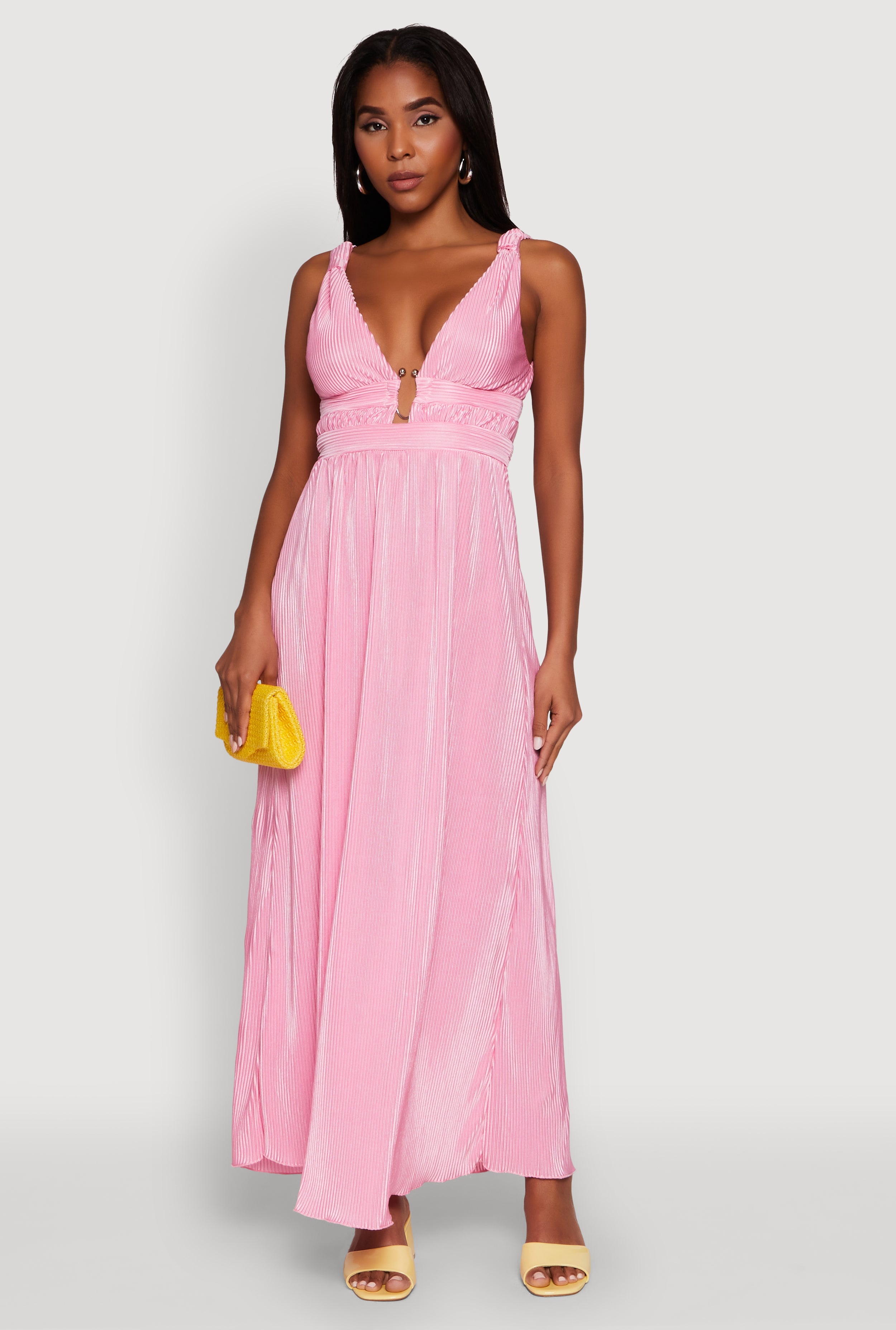 Elegant Sleeveless Plisse Empire Waist Dress