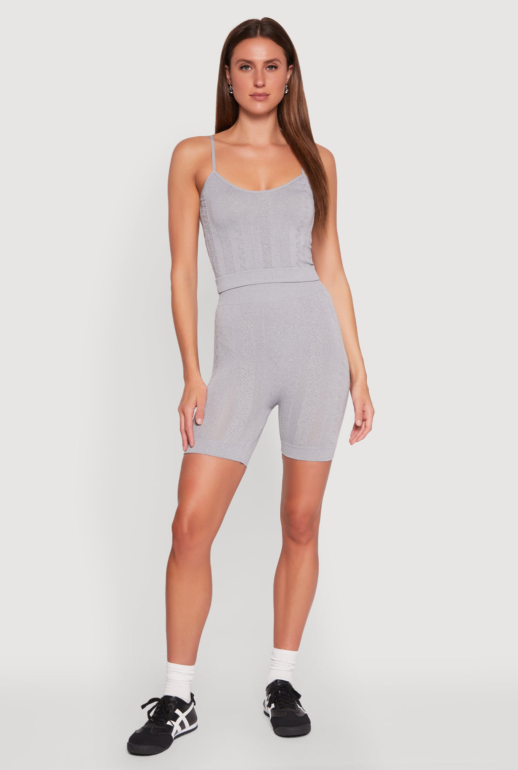 Seamless Textured Knit Cropped Cami and Bike Shorts