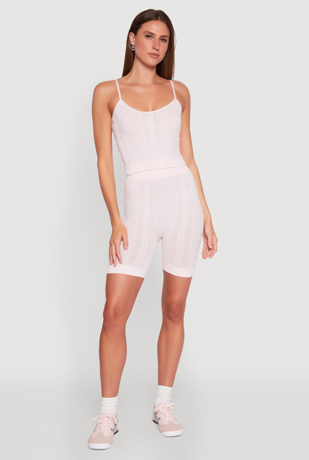 Seamless Textured Knit Cropped Cami and Bike Shorts