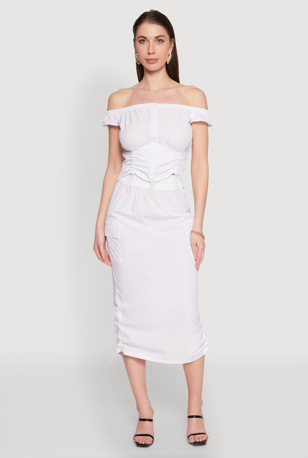 Toggle Drawstring Hem Midi Cargo Skirt