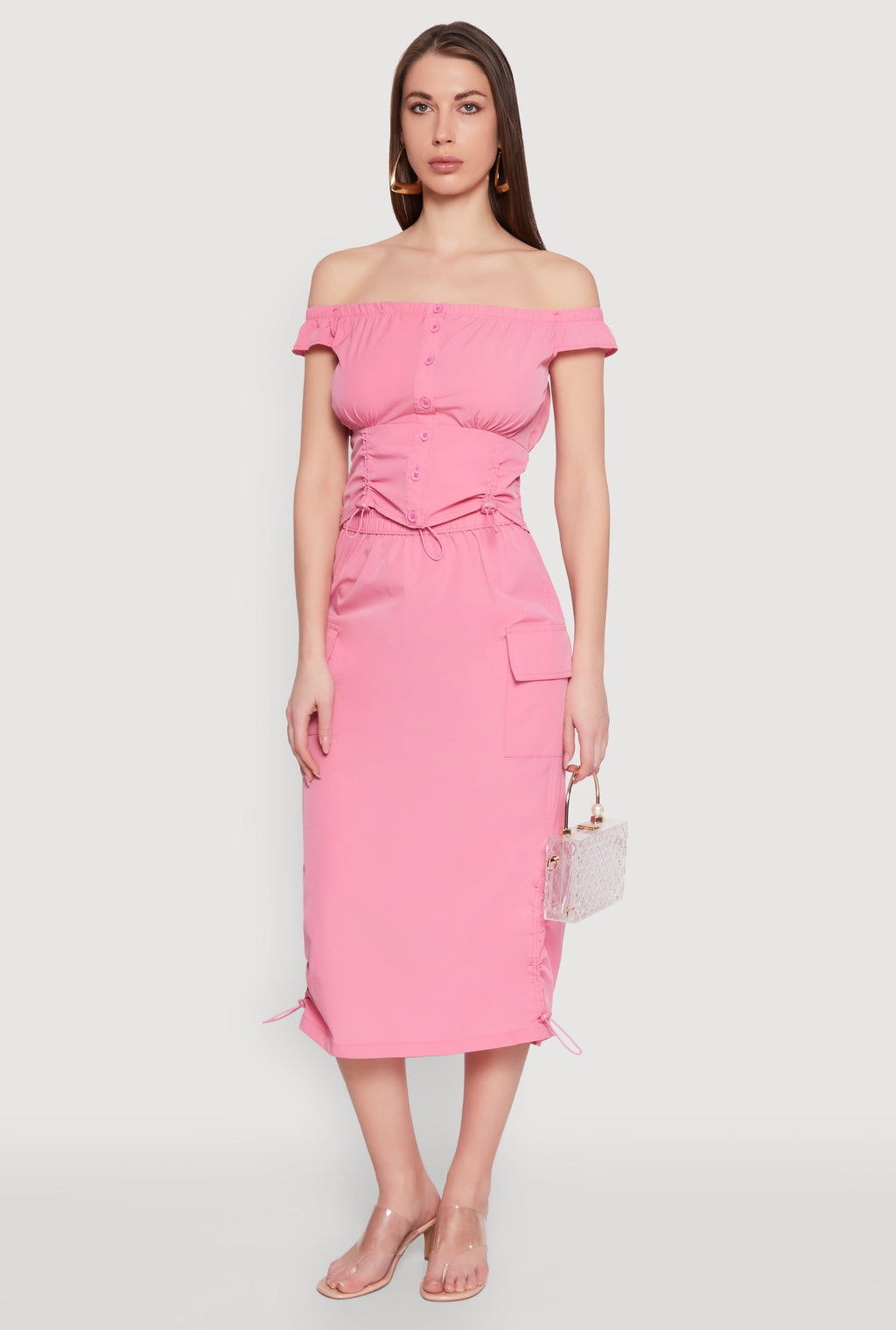 Toggle Drawstring Hem Midi Cargo Skirt