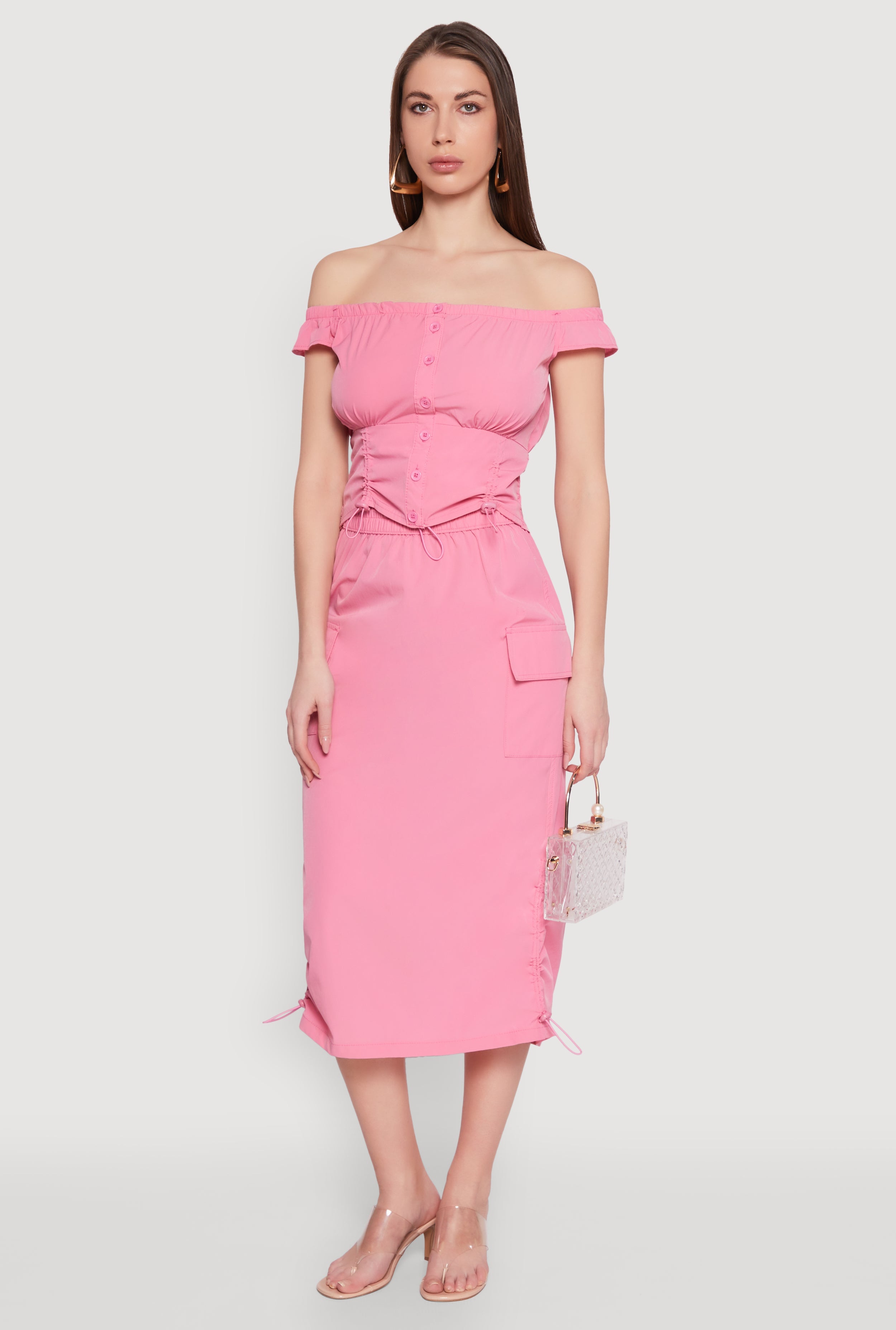 Toggle Drawstring Hem Midi Cargo Skirt