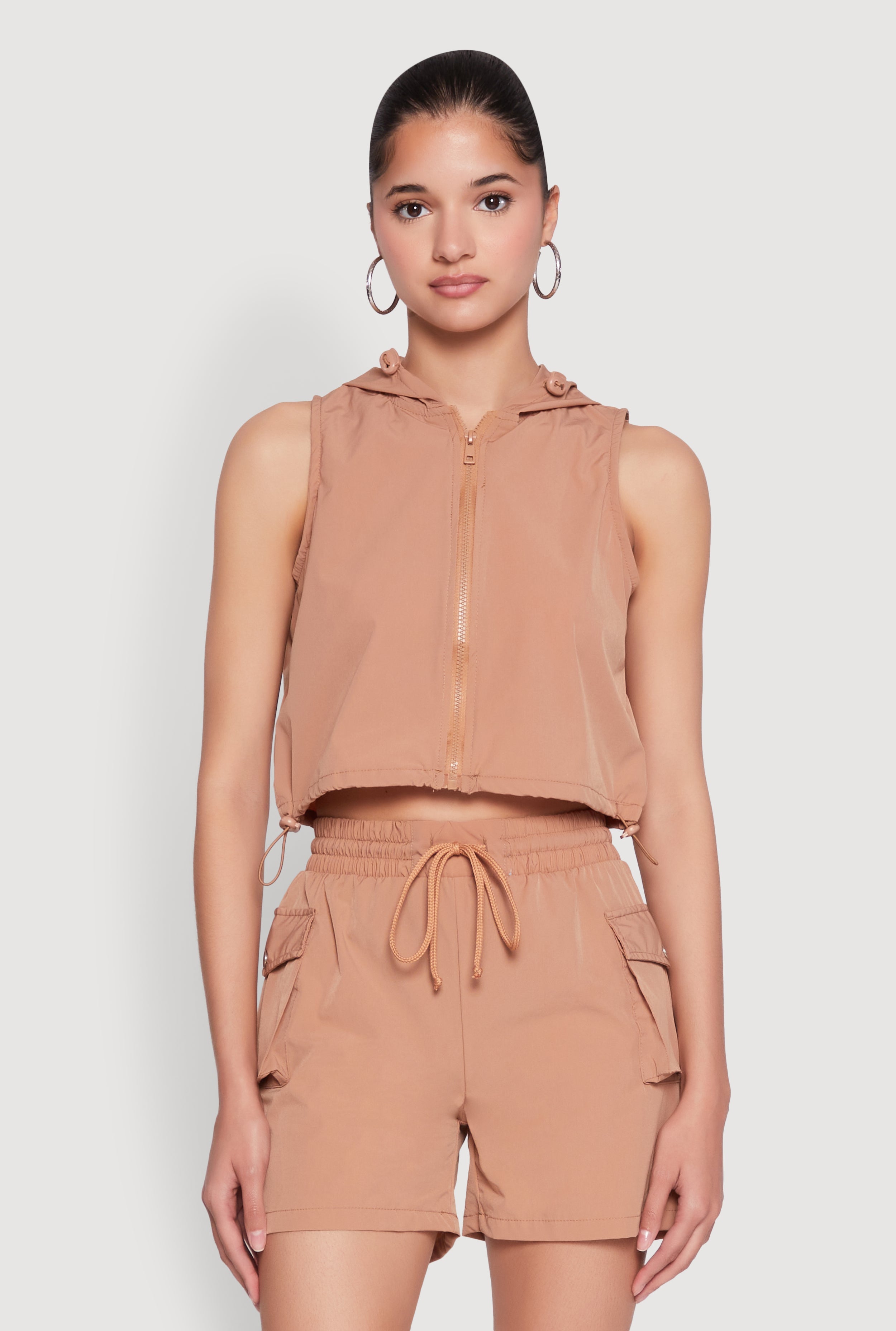 Cropped Toggle Drawstring Hooded Vest