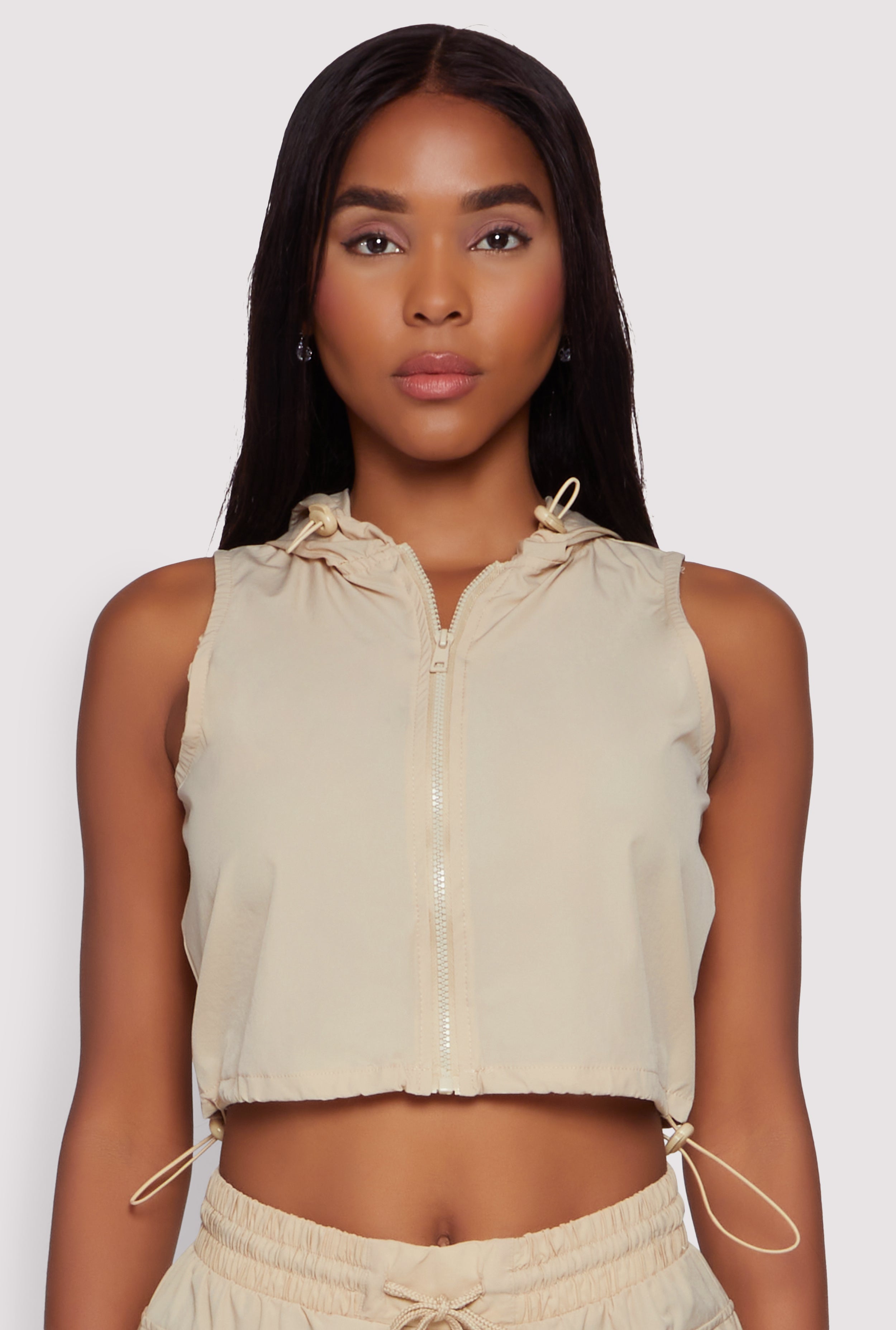 Cropped Toggle Drawstring Hooded Vest