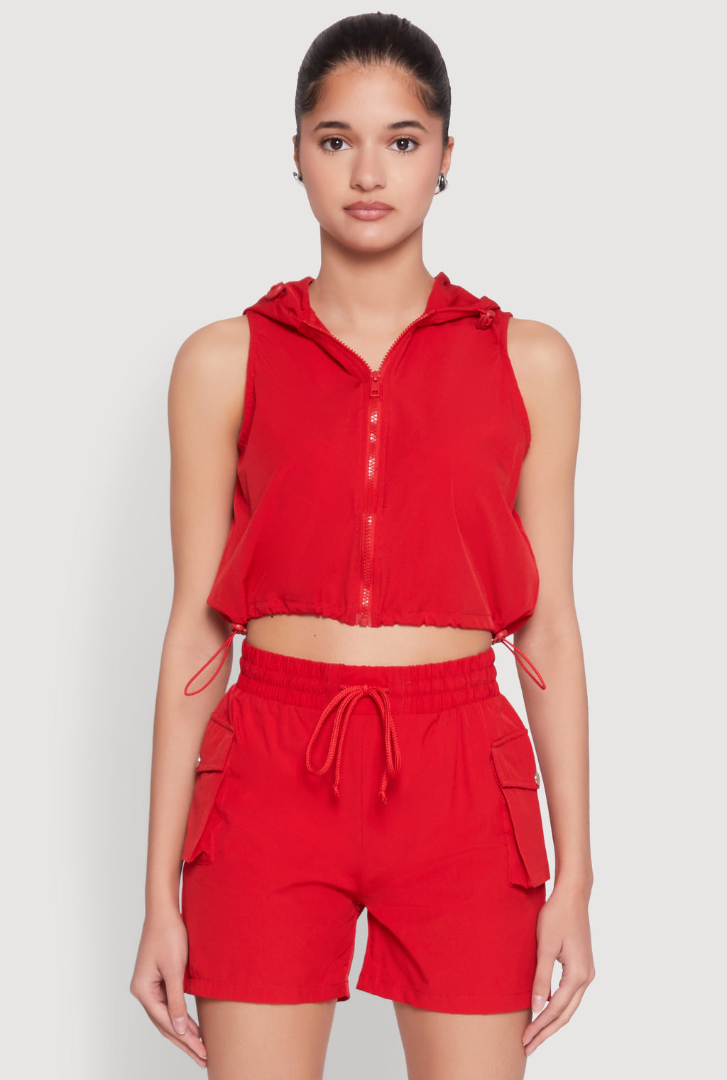 Cropped Toggle Drawstring Hooded Vest