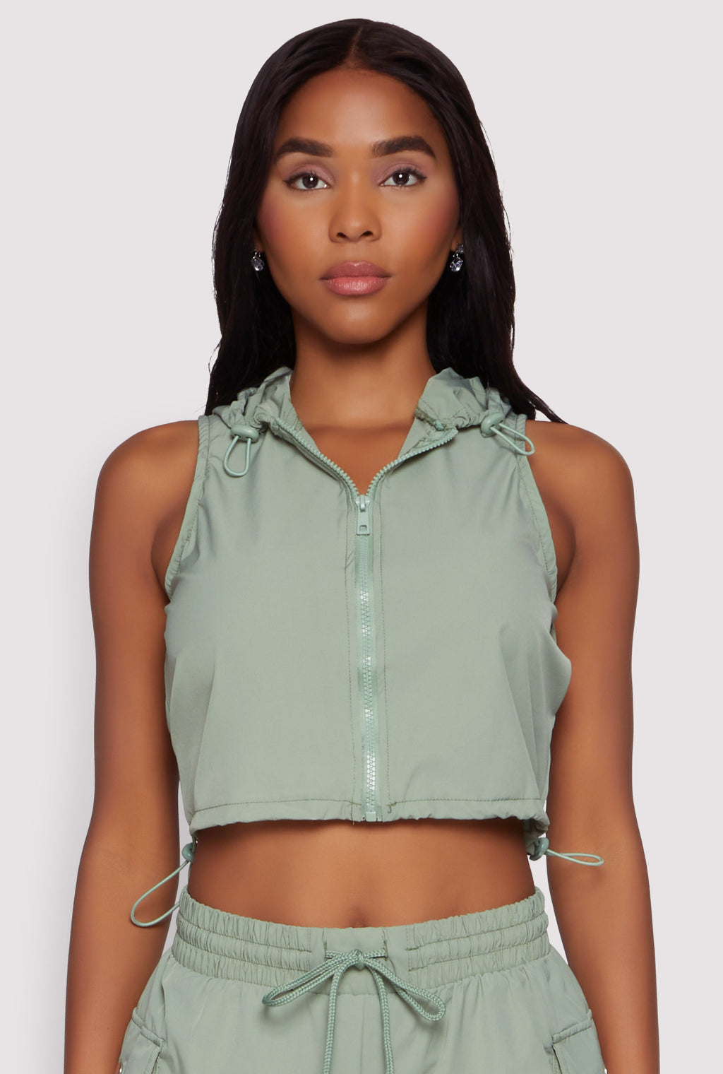 Cropped Toggle Drawstring Hooded Vest