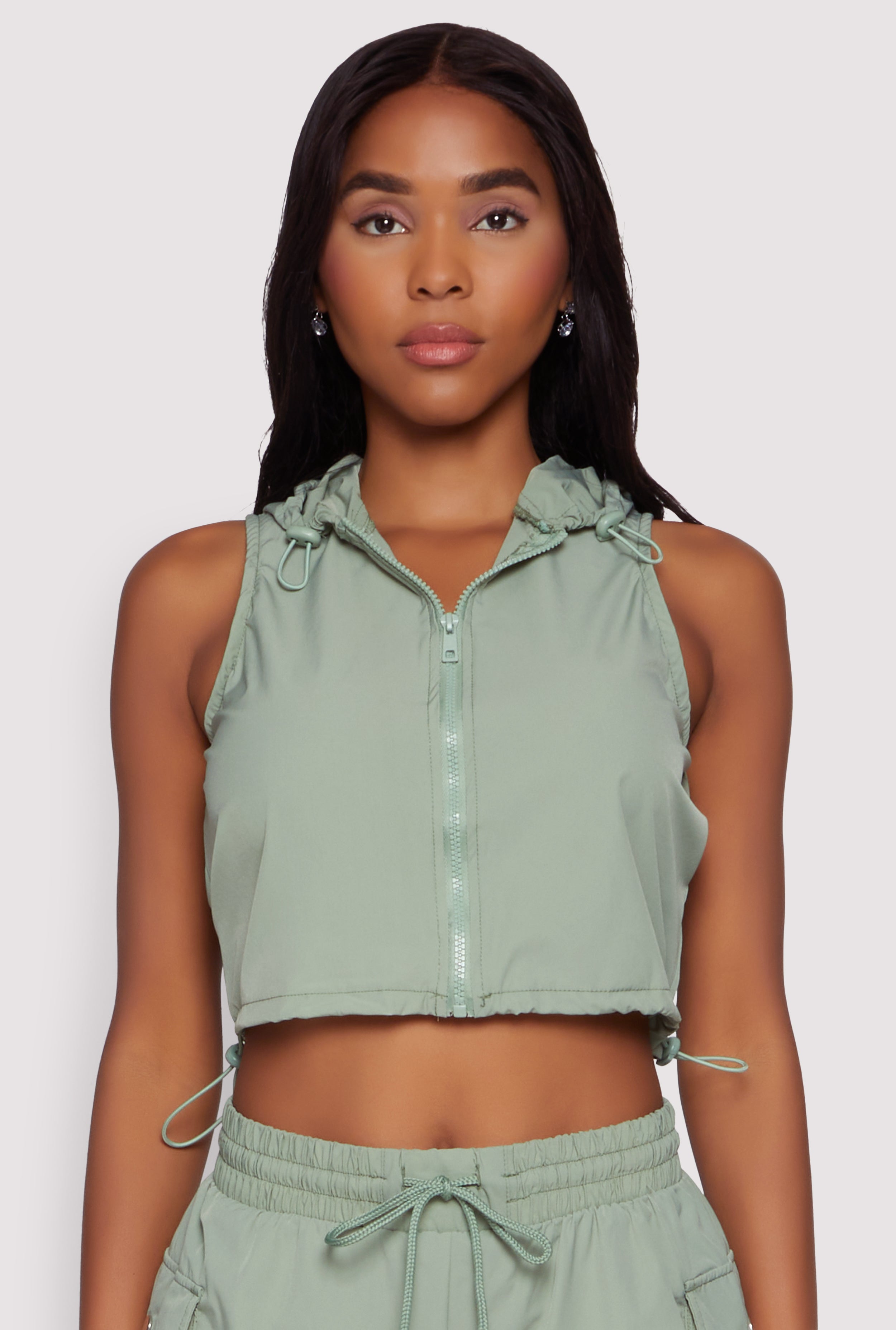 Cropped Toggle Drawstring Hooded Vest