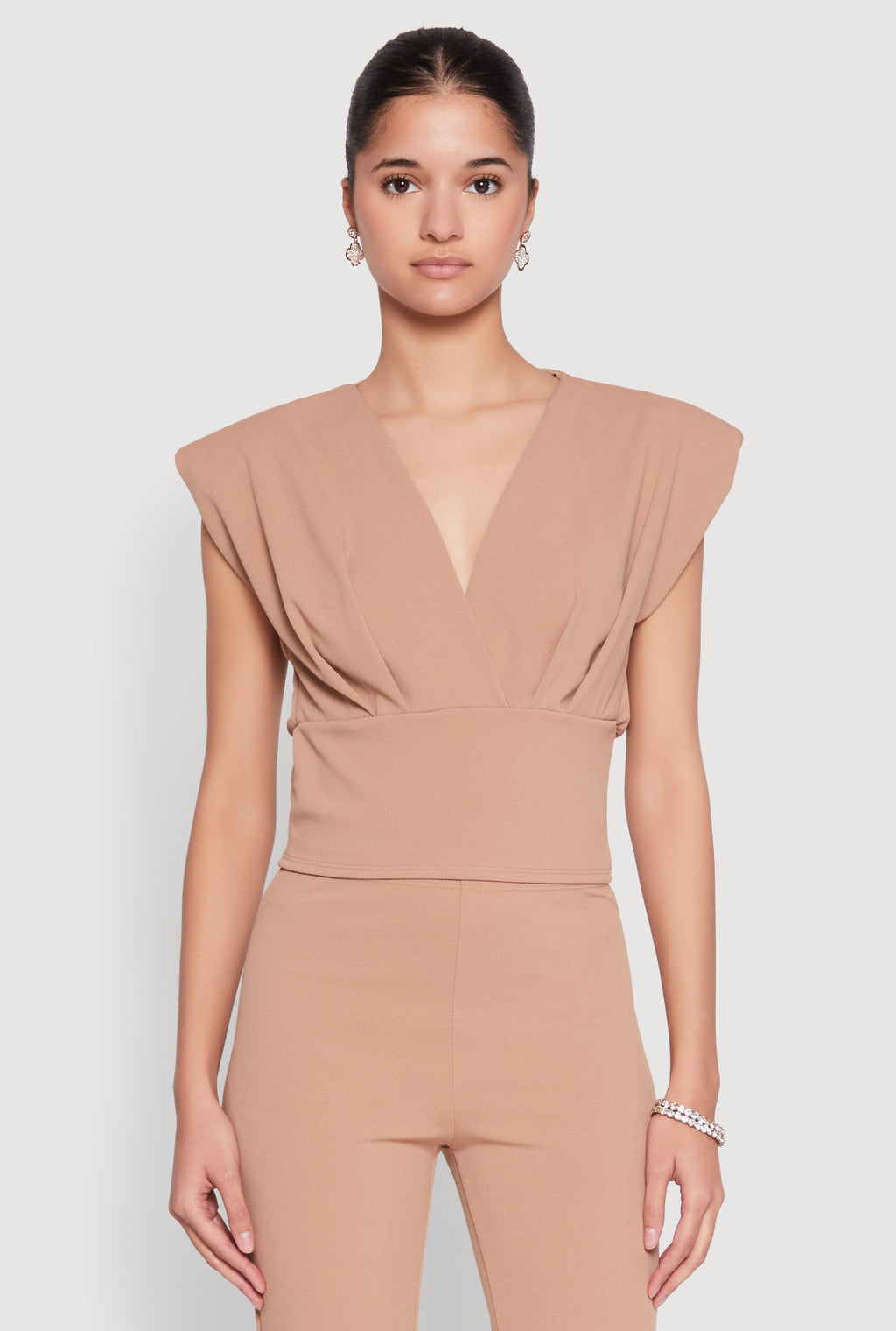 Padded Shoulder V Neck Top