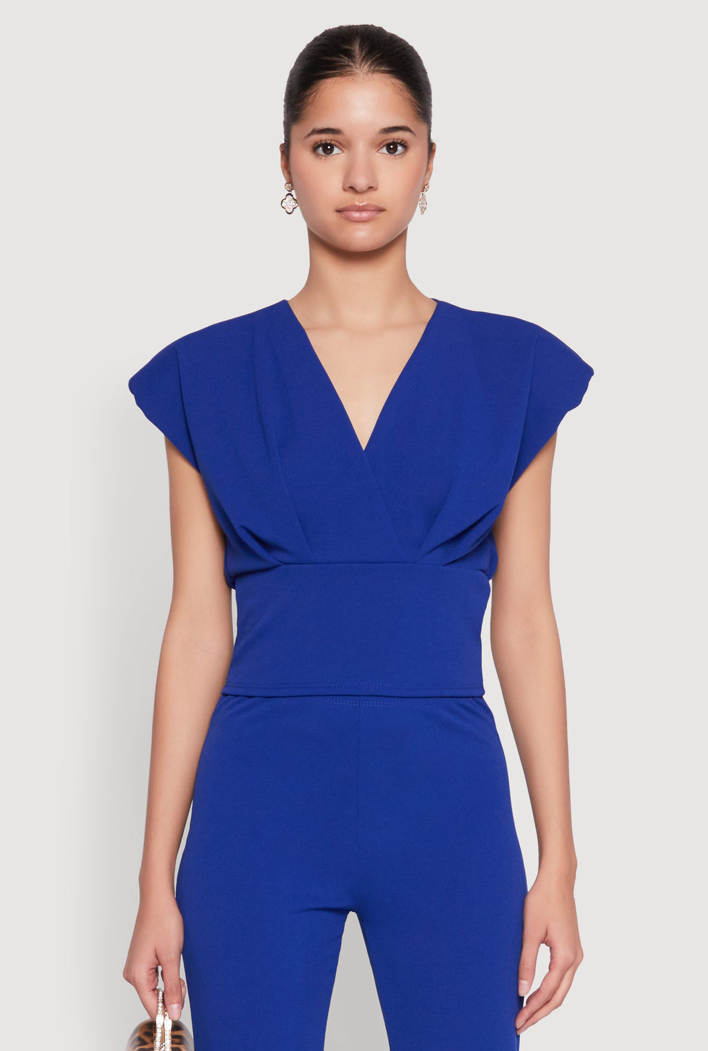 Padded Shoulder V Neck Top