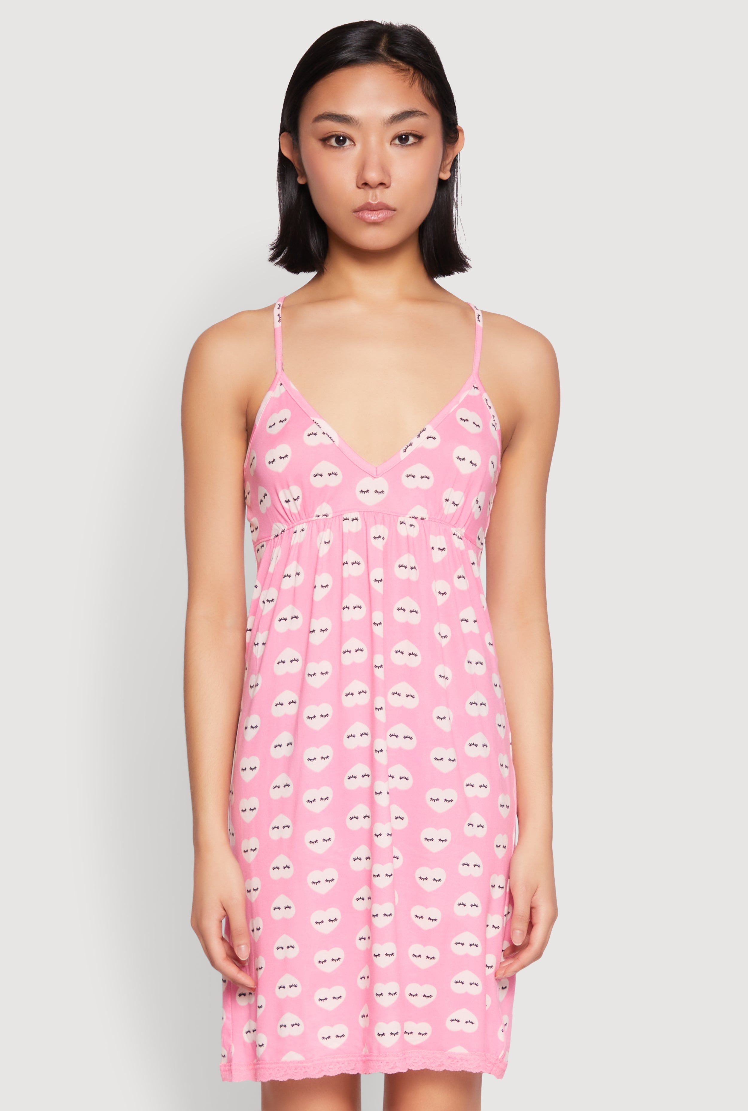 Soft Knit Heart Graphic Print Cami Nightgown