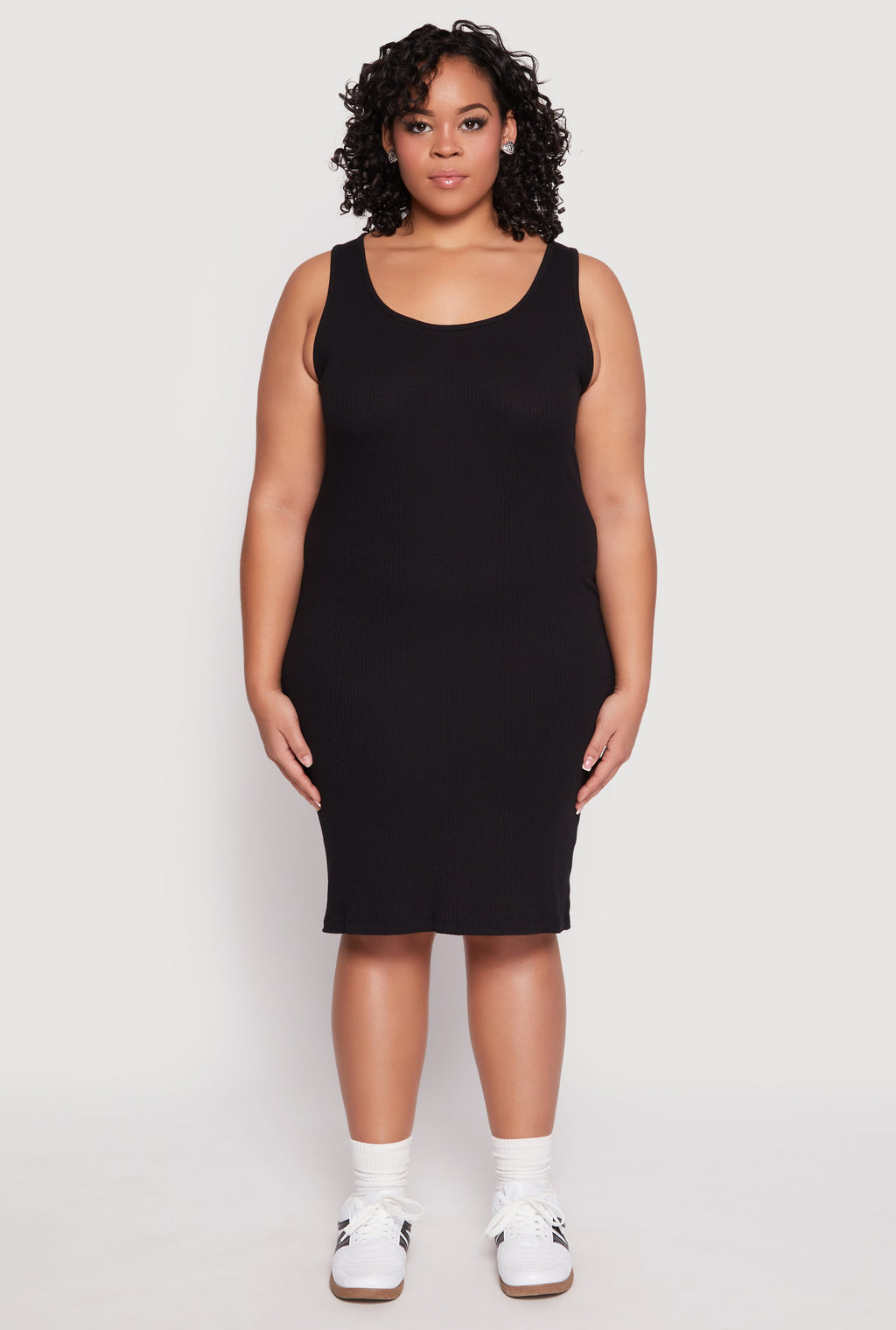 Plus Size Rib Knit Scoop Neck Tank Dress