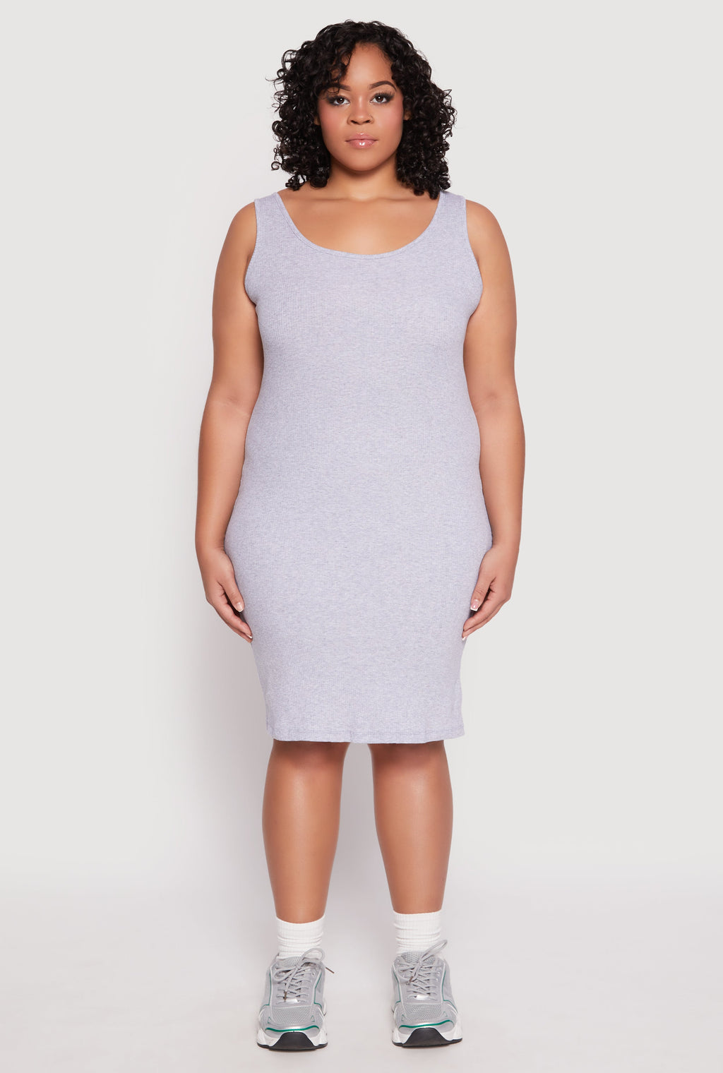Plus Size Rib Knit Scoop Neck Tank Dress