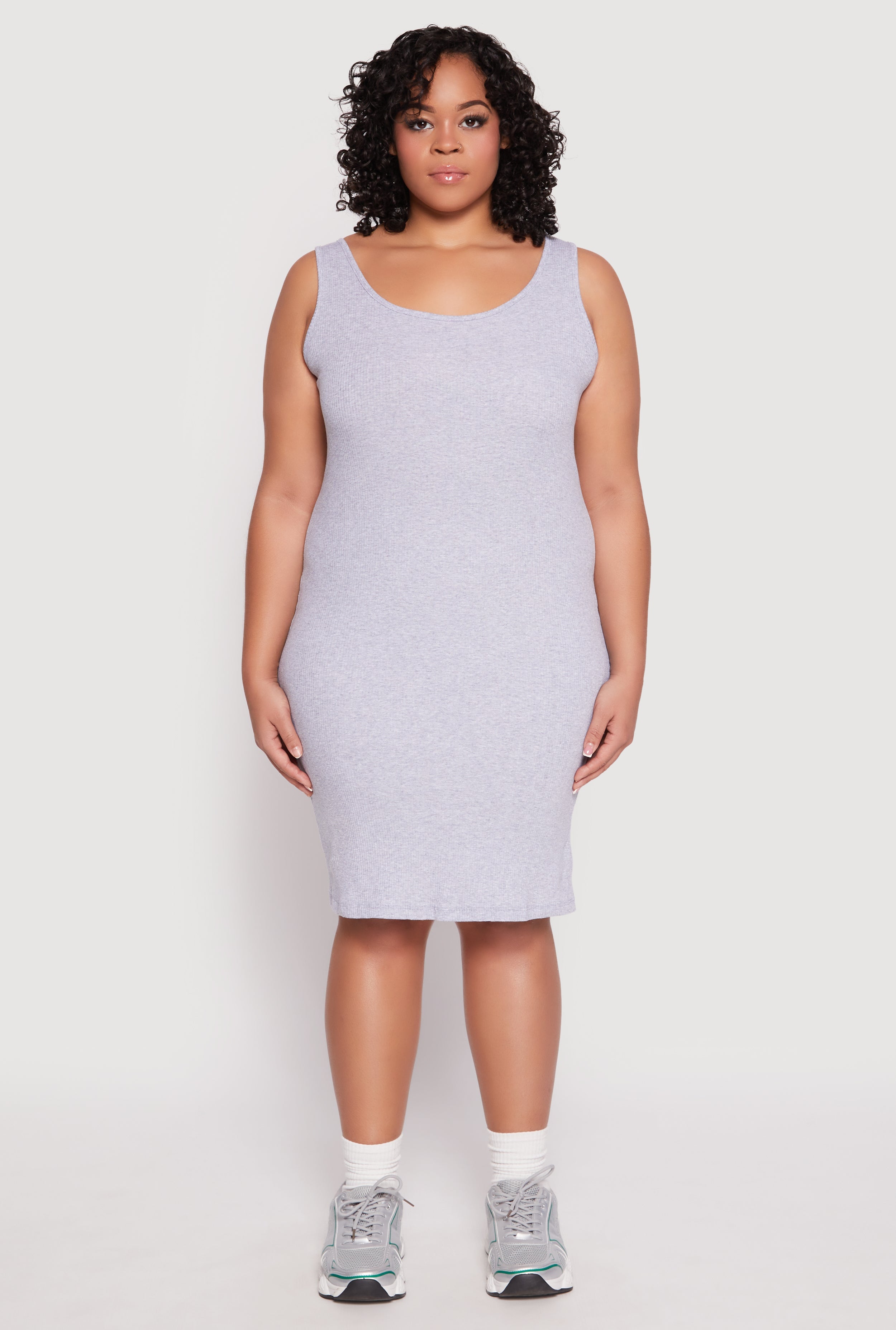 Plus Size Rib Knit Scoop Neck Tank Dress