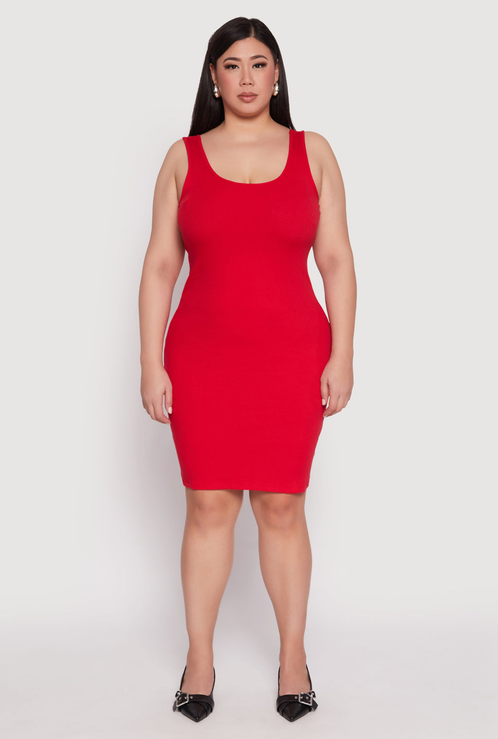 Plus Size Rib Knit Scoop Neck Tank Dress