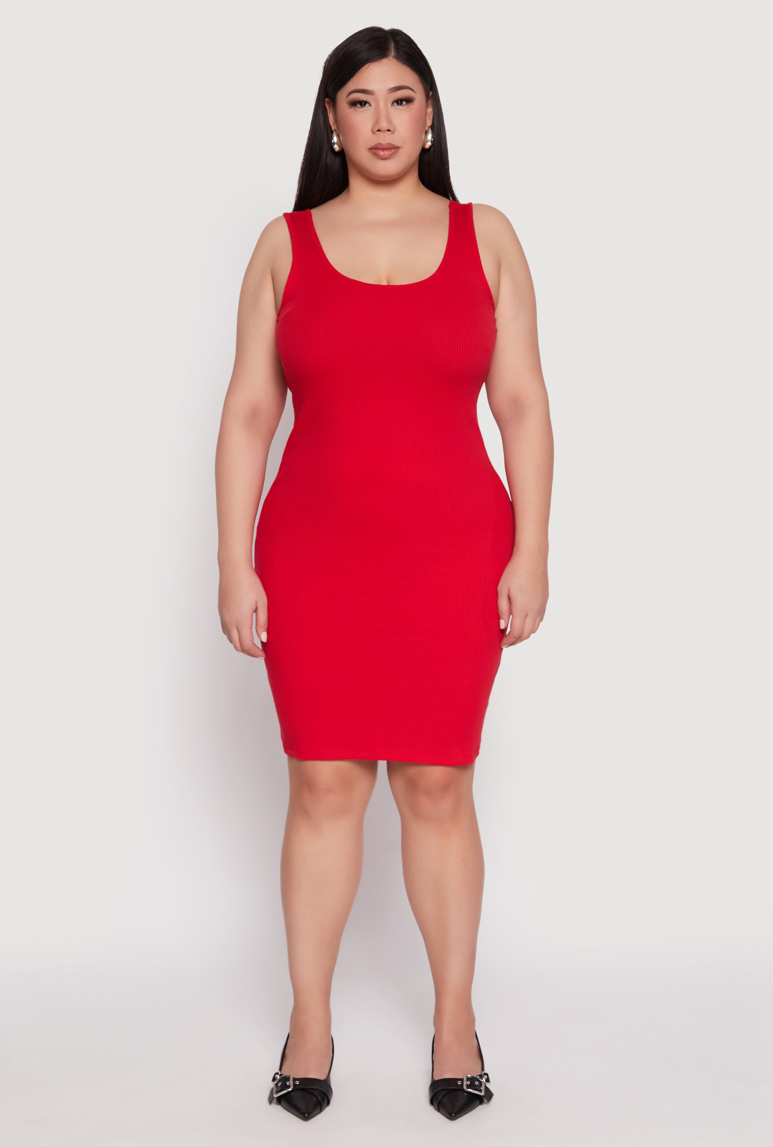 Plus Size Rib Knit Scoop Neck Tank Dress
