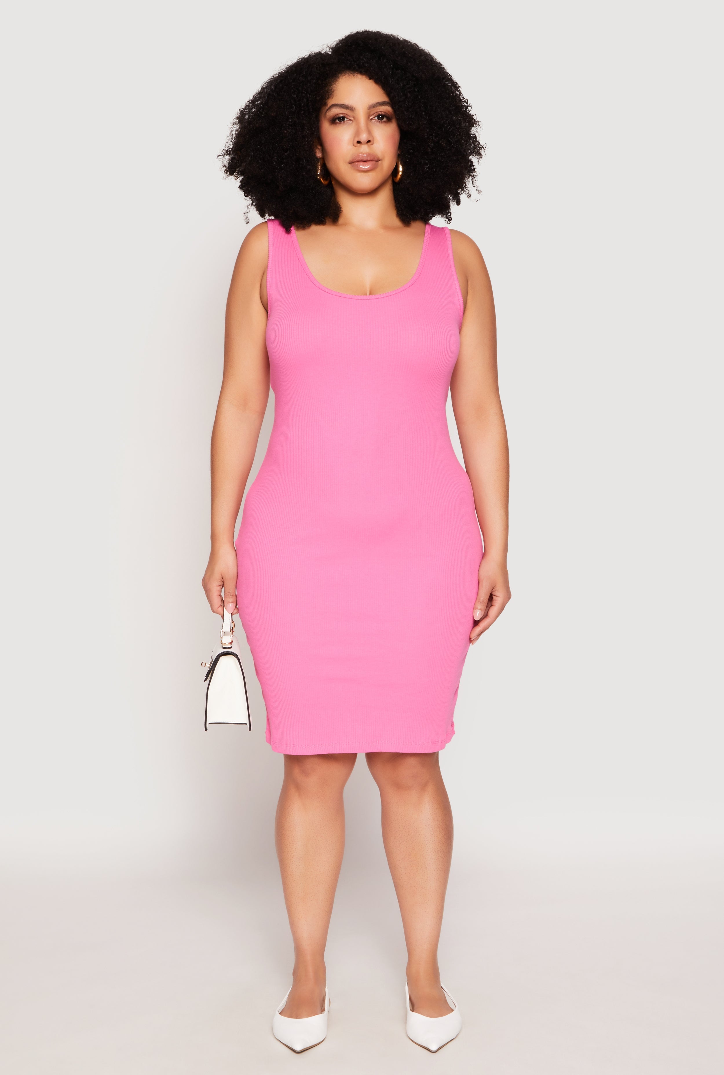 Plus Size Rib Knit Scoop Neck Tank Dress