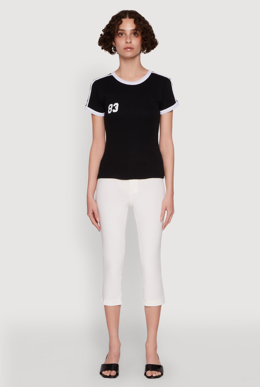 Stylish 83 Graphic Contrast Trim Cotton Jersey Tee