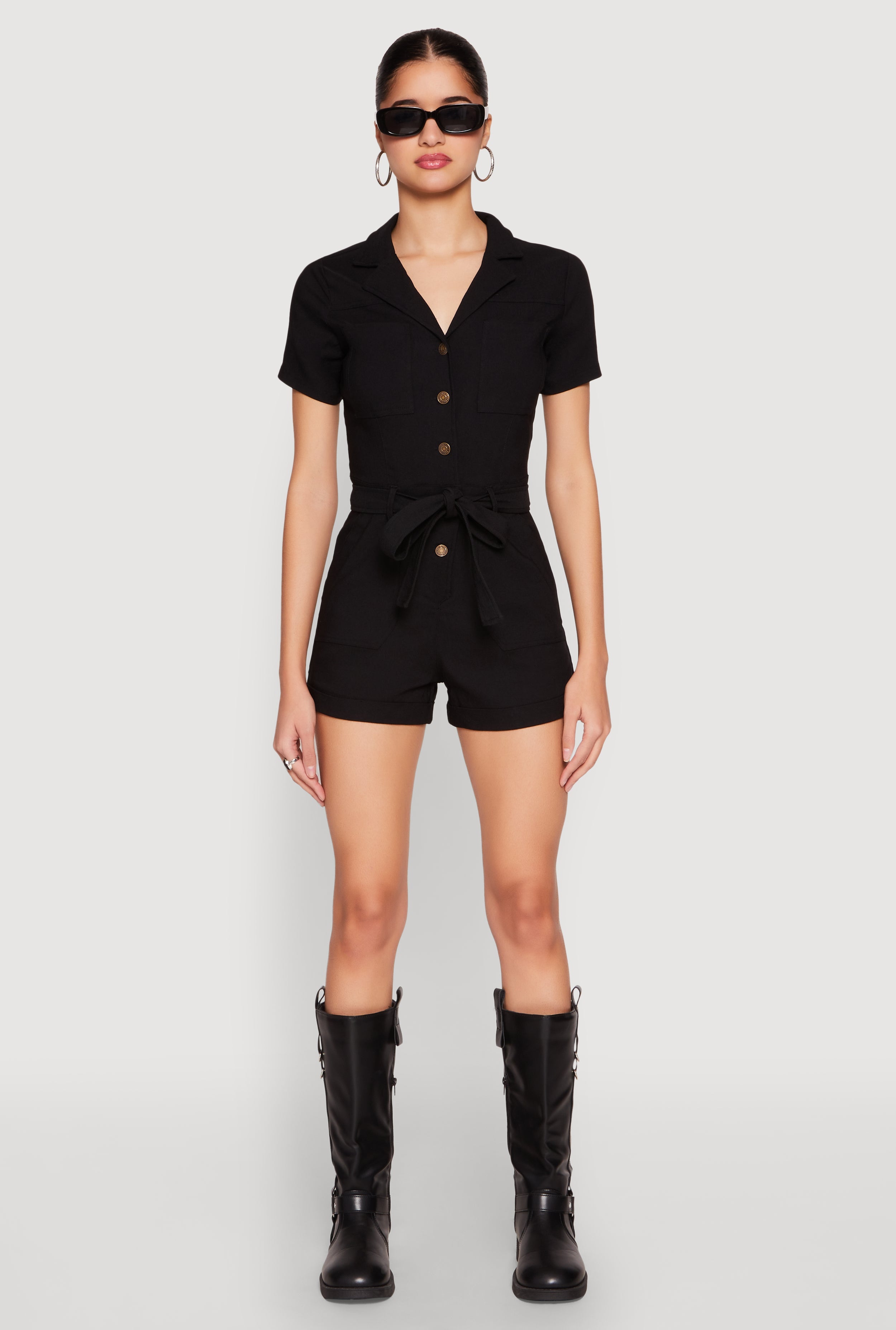 Haute Monde Tie Waist Belted Romper
