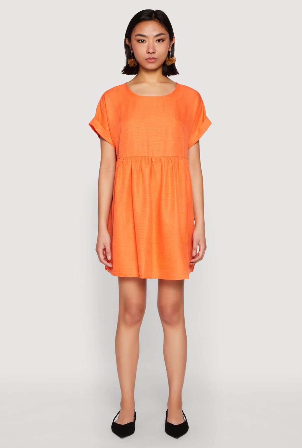 Linen Fixed Cuff Babydoll Shift Dress