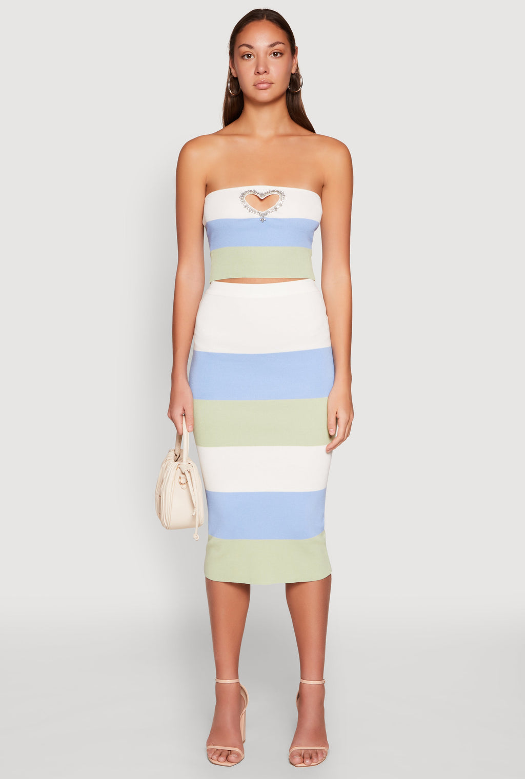 Color Block Knit Midi Skirt