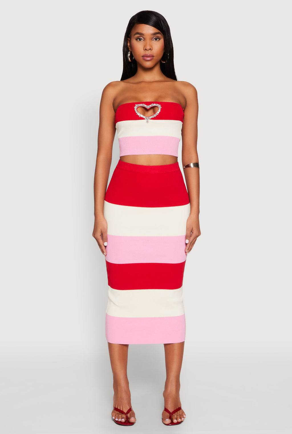 Color Block Knit Midi Skirt