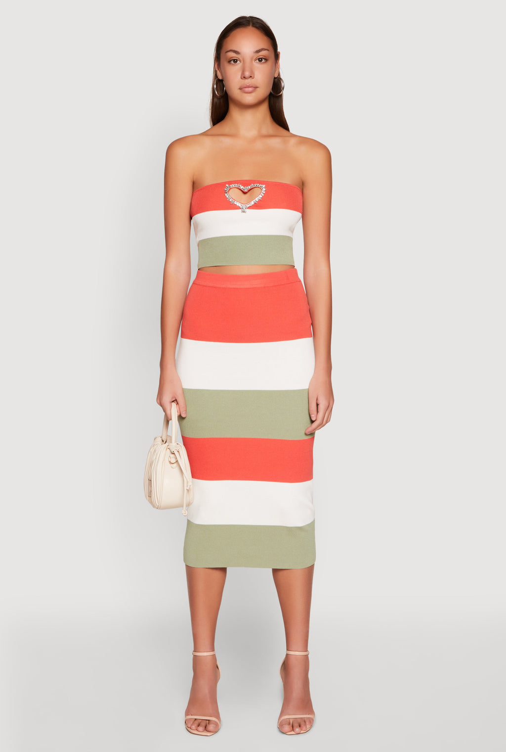 Color Block Knit Midi Skirt