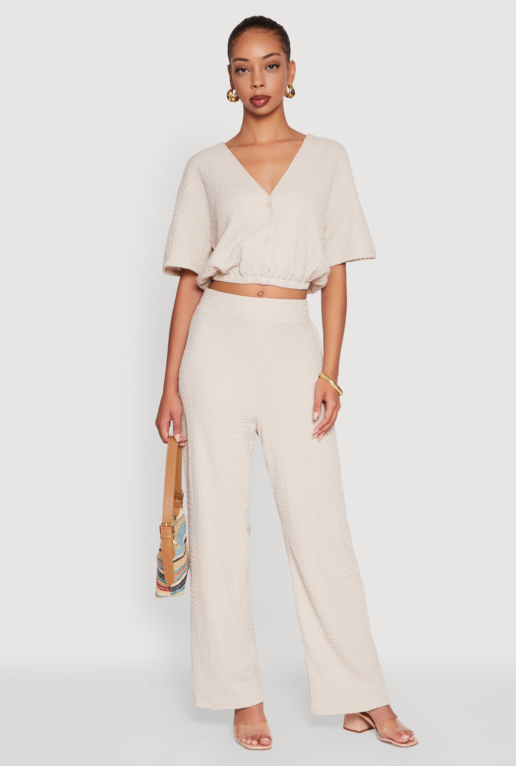 Trendy Solid High Waisted Wide Leg Pants